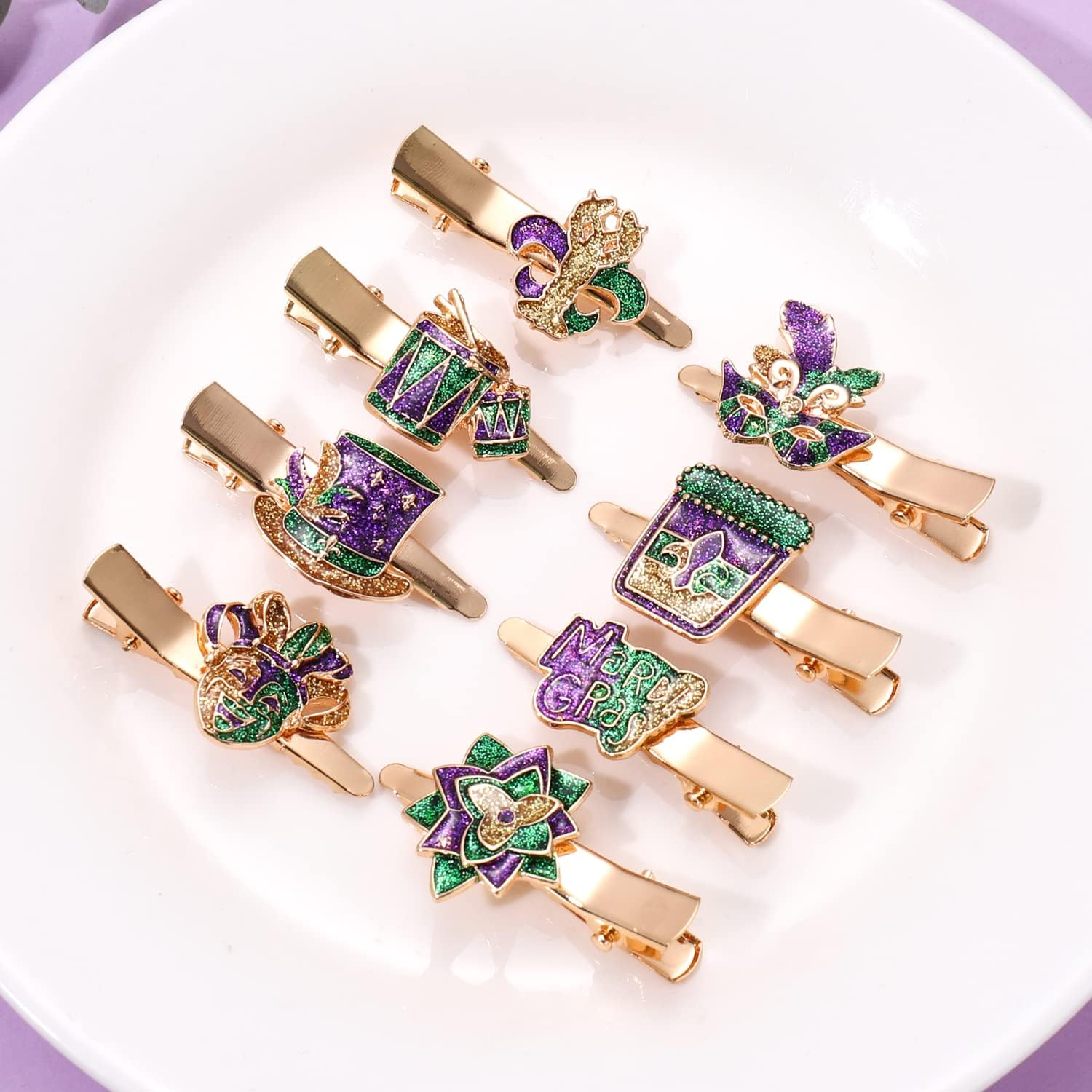 Mardi Gras Hair Clips for Women (8PCS SET 2) image number 2