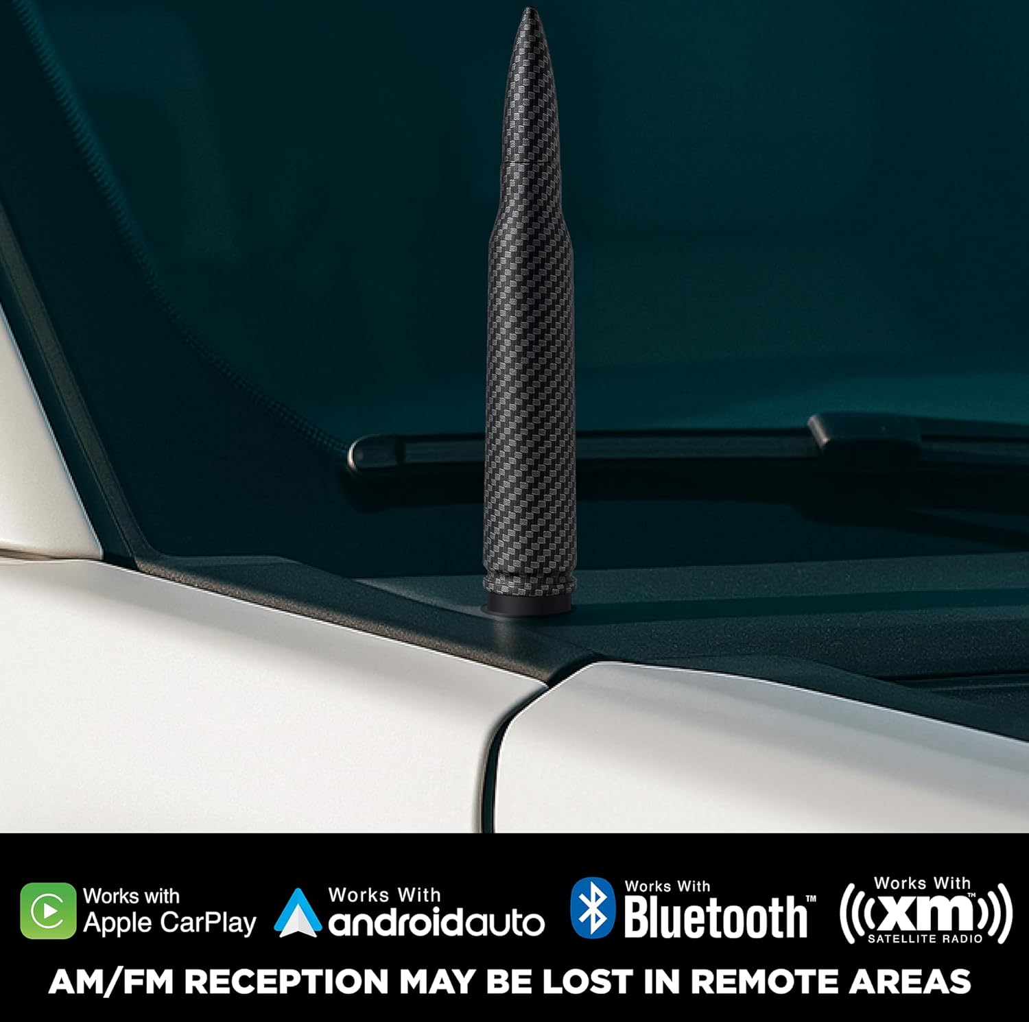 Ecoauto Bullet Antenna Replacement for Dodge Ram & Ford F150 F250 F350 Super Duty Ford Raptor Bronco Trucks - Anti-Theft Design - Radio Antenna for Truck 1990 - Current (Carbon Fiber)