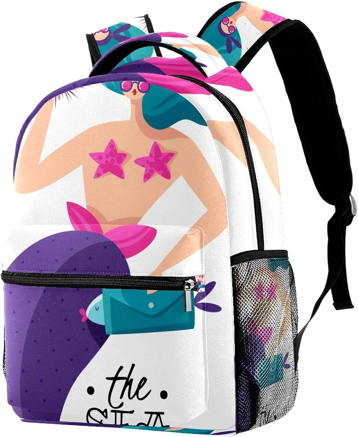 Green Haired Sexy Mermaid Backpack Students Shoulder Bags Travel Bag College School Tote Backpacks image number 4