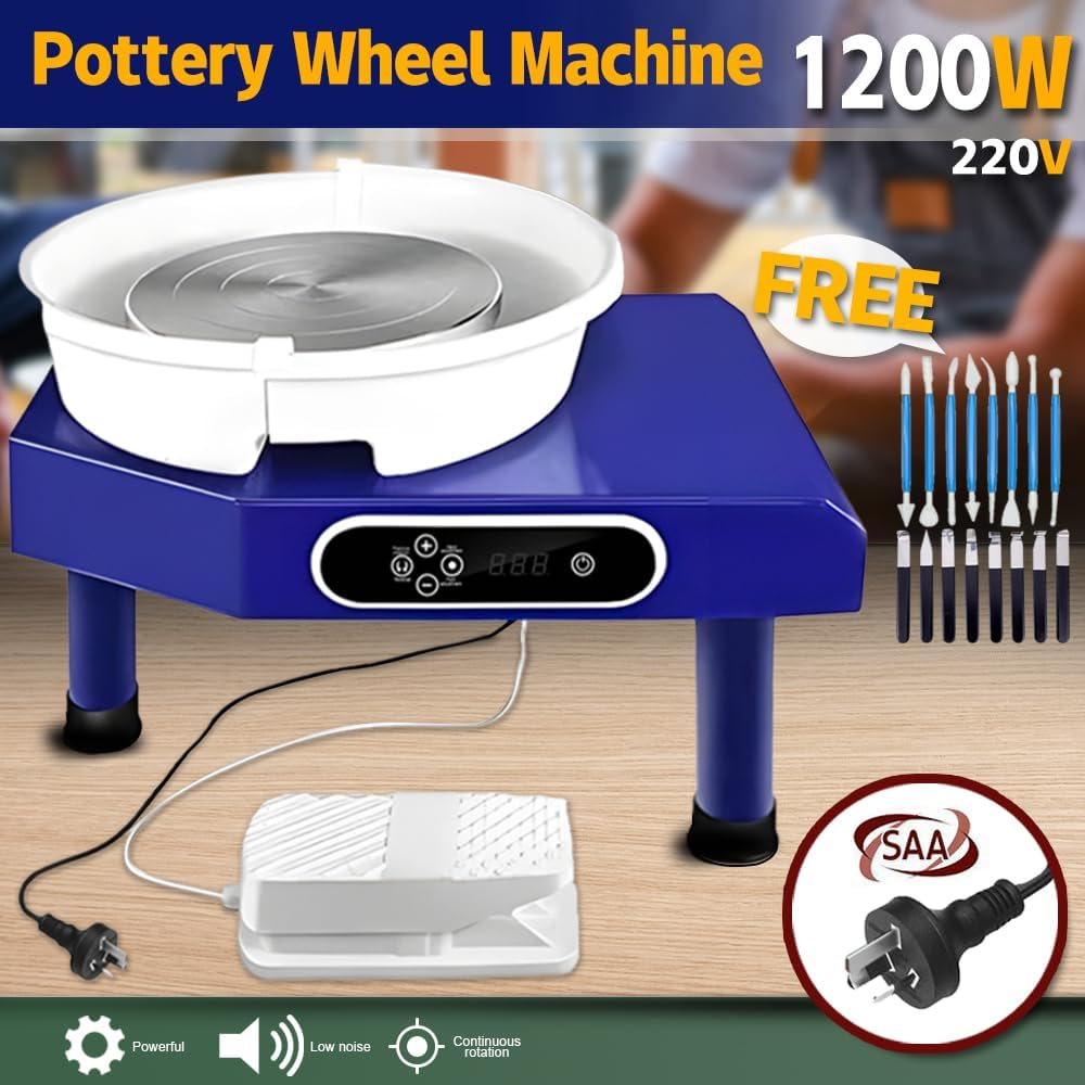 9.8Inch Electric Pottery Wheel Machine 350W Adjustable Speed Pottery Wheel, Foot Pedal Control Ceramic Pottery Forming Wheel, Ceramic Crafts DIY Clay Tool with Detachable Basin, AU Plug image number 1