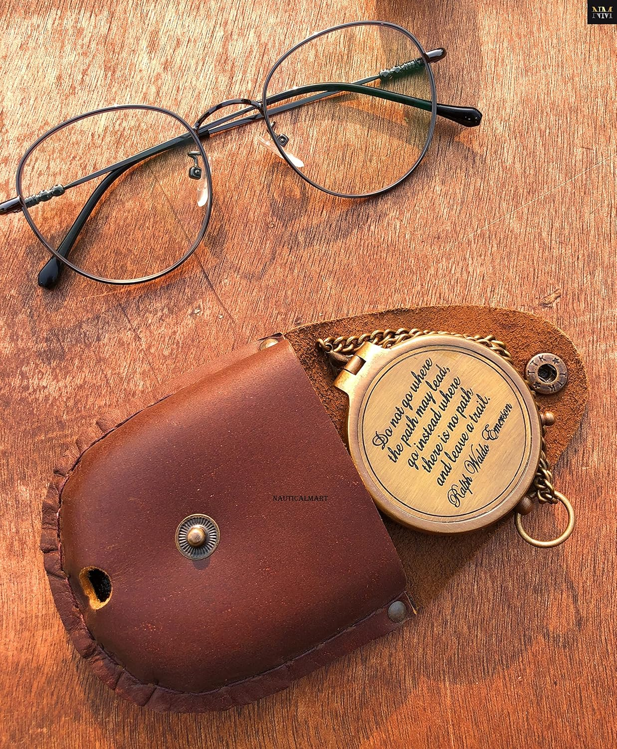 Ralph Waldo Emerson Quote Brass Compass Do Not Go Poem Compass with Leather Case for Graduation, Baptism, Confirmation - Brass Pocket Compass Gifts image number 5