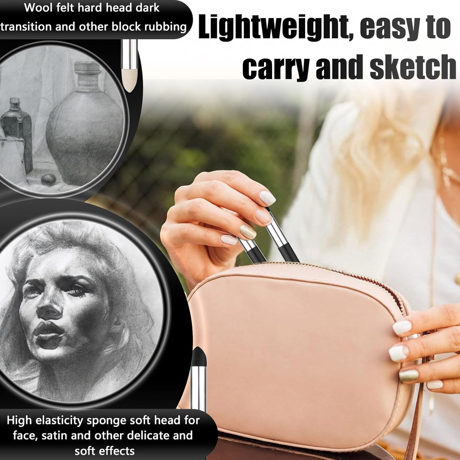 Sketch Brush, 4 Pcs Blending Sponge Pen, Artist Blending Sponge Pen for Highlighting, Shadowing, Detailing, and Correcting Drawings image number 4