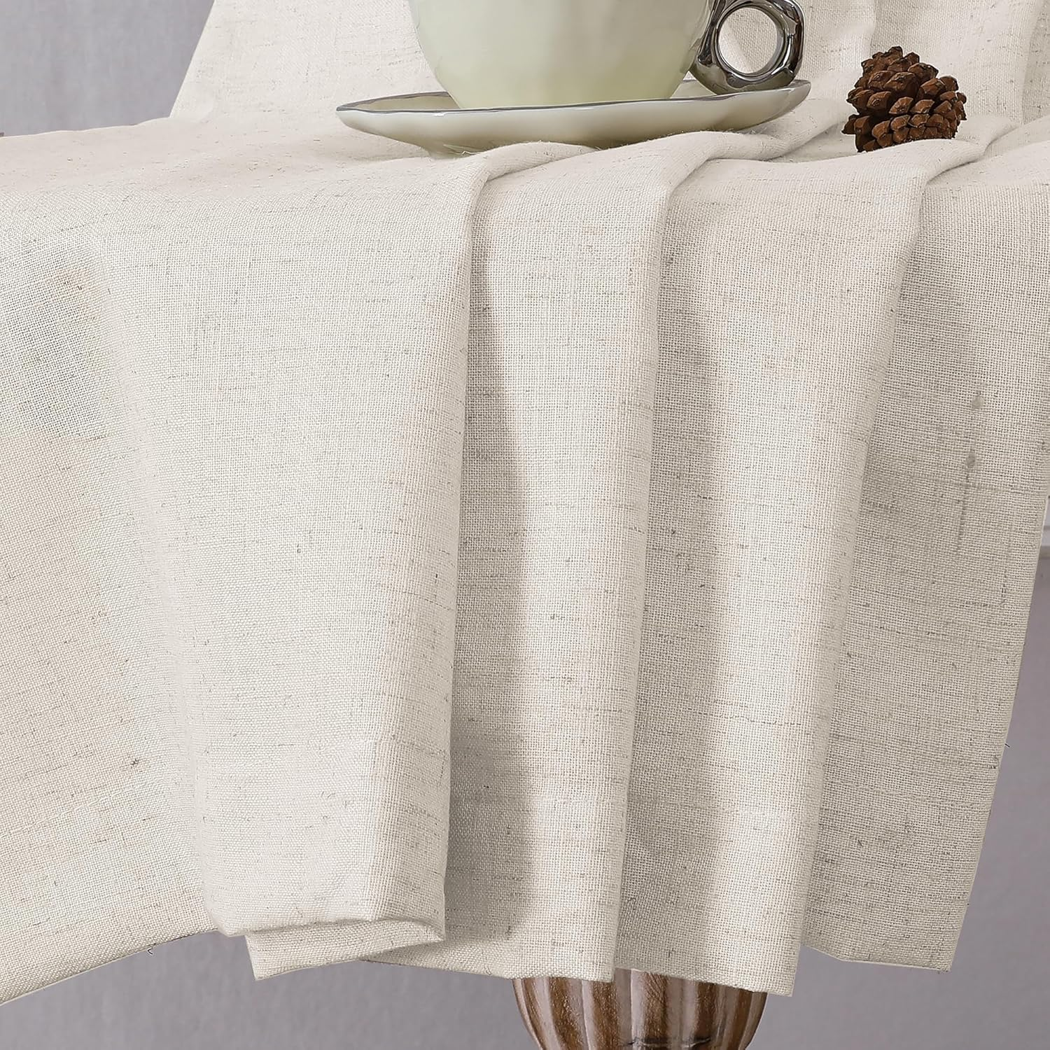 Sheer Linen Curtains for Bedroom/Living Room Semi-Sheer Curtains 213Cm Drop Eyelet Window Curtain & Drapes Light Filtering Provide Privacy(Sold Pair, Each Piece W132Cm X D213Cm，Ivory) image number 2