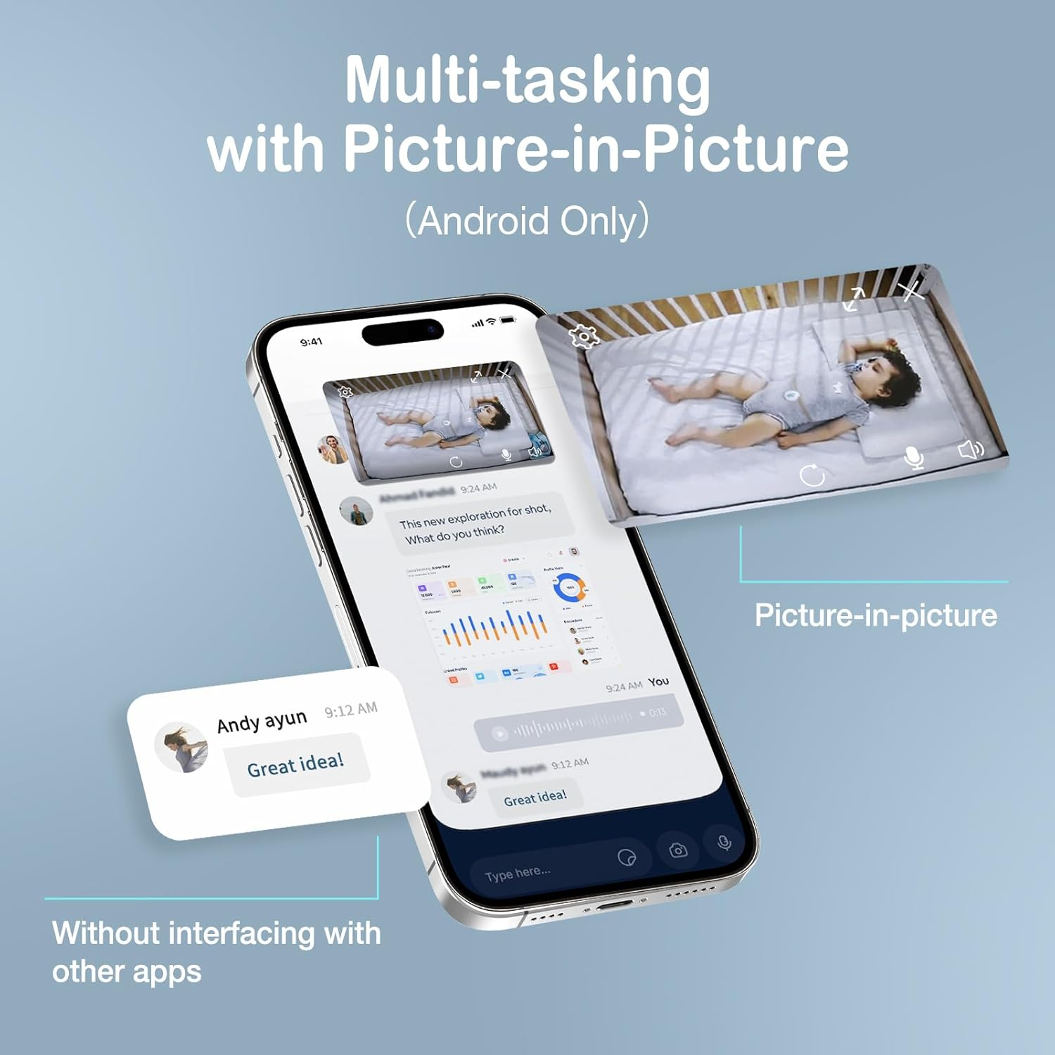 Sense-U Video Baby Monitor with 1080P HD Wifi Camera and Background Audio, Night Vision, 2-Way Talk, Motion Detection & No Monthly Fee (Compatible Smart Baby Monitor) image number 2