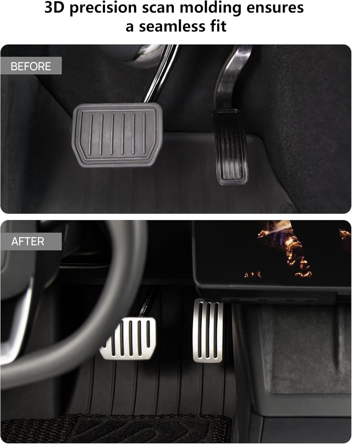 TPARTS Aluminum Self-Flip Lock Performance Pedal Sets Accelerator Brake Pedals Cover for Tesla Model 3 Highland 2024+/Model Y Juniper 2025+ Non-Slip Protector Accessories Foot Pedal Pad Replacement image number 2