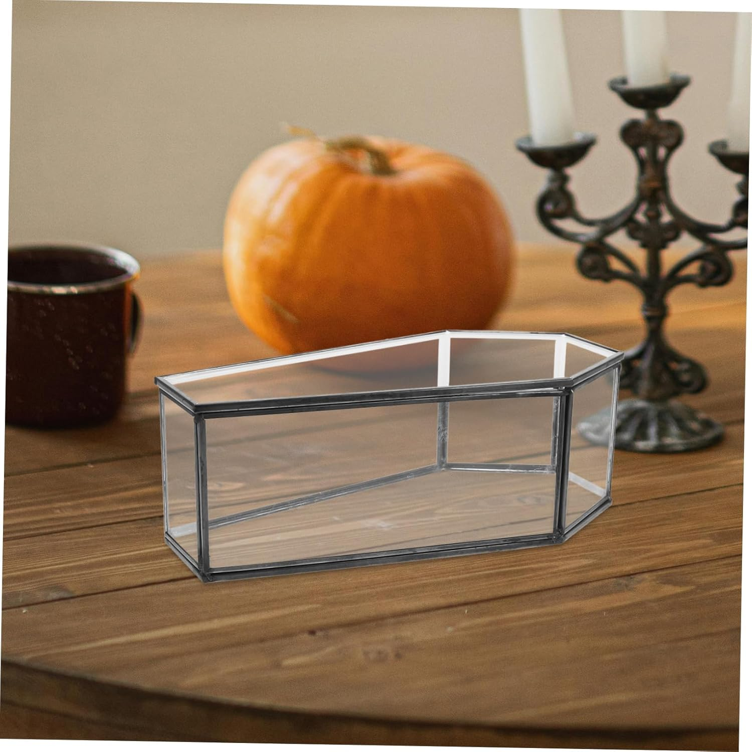 Amosfun Vintage Black Glass Coffin Decorative Jewelry Box with Hinged Lid Unique Halloween Candy Tray Gothic Keepsake Case for Spooky Home Display image number 2