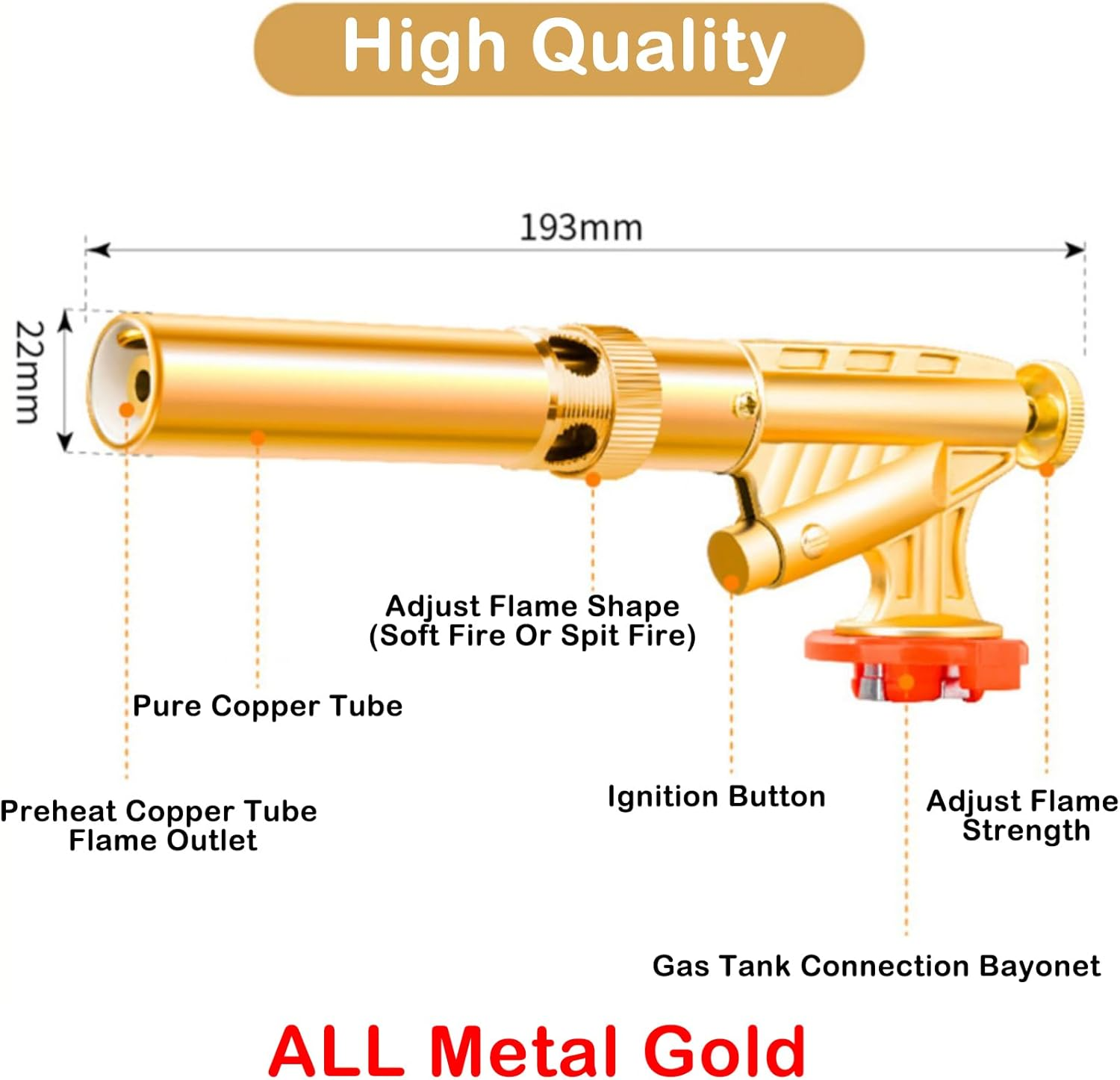 Butane Torch Kitchen Blow Lighter Gas Burner - Culinary Torches Chef Cooking Professional Adjustable Flame 360&deg; Reverse Use, for Creme, Brulee, BBQ, Camp, Baking Soldering Master (Butane Not Included) image number 3