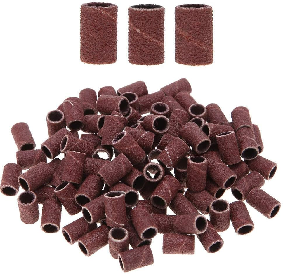 Voarge Pack of 100 Sanding Caps Drill Sanding Bands, 180 Inch Nail Cutter Attachment for Manicure Pedicure Nail Design Nail Art Nail Care image number 1