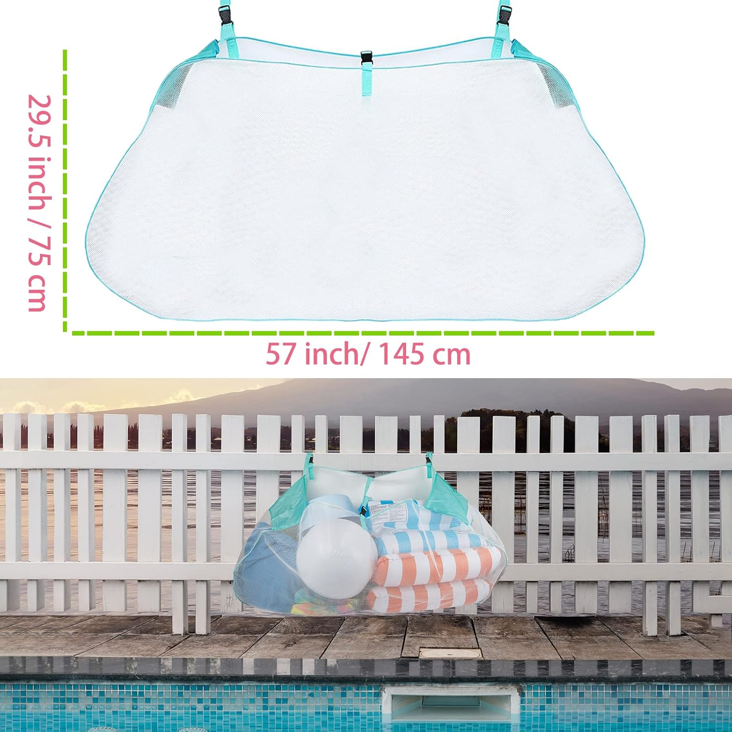 Pool Floats Storage Bag, Foldable Swimming Pool Hanging Mesh Organizer for Balls,Floats,Water Inflatable Toys and Other Pool Accessories image number 1