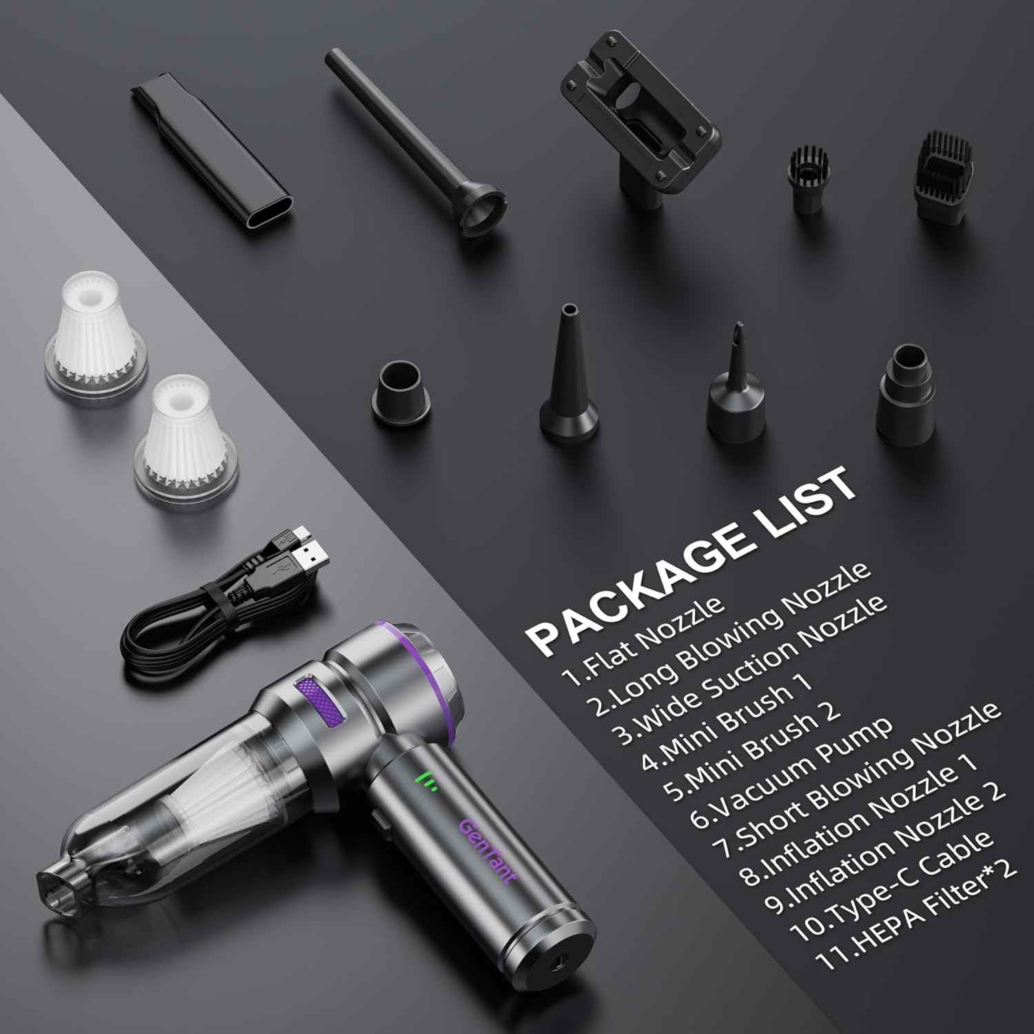 Gentant - Portable Hybrid Electric Vacuum Cleaner for Home and Office, Small image number 5