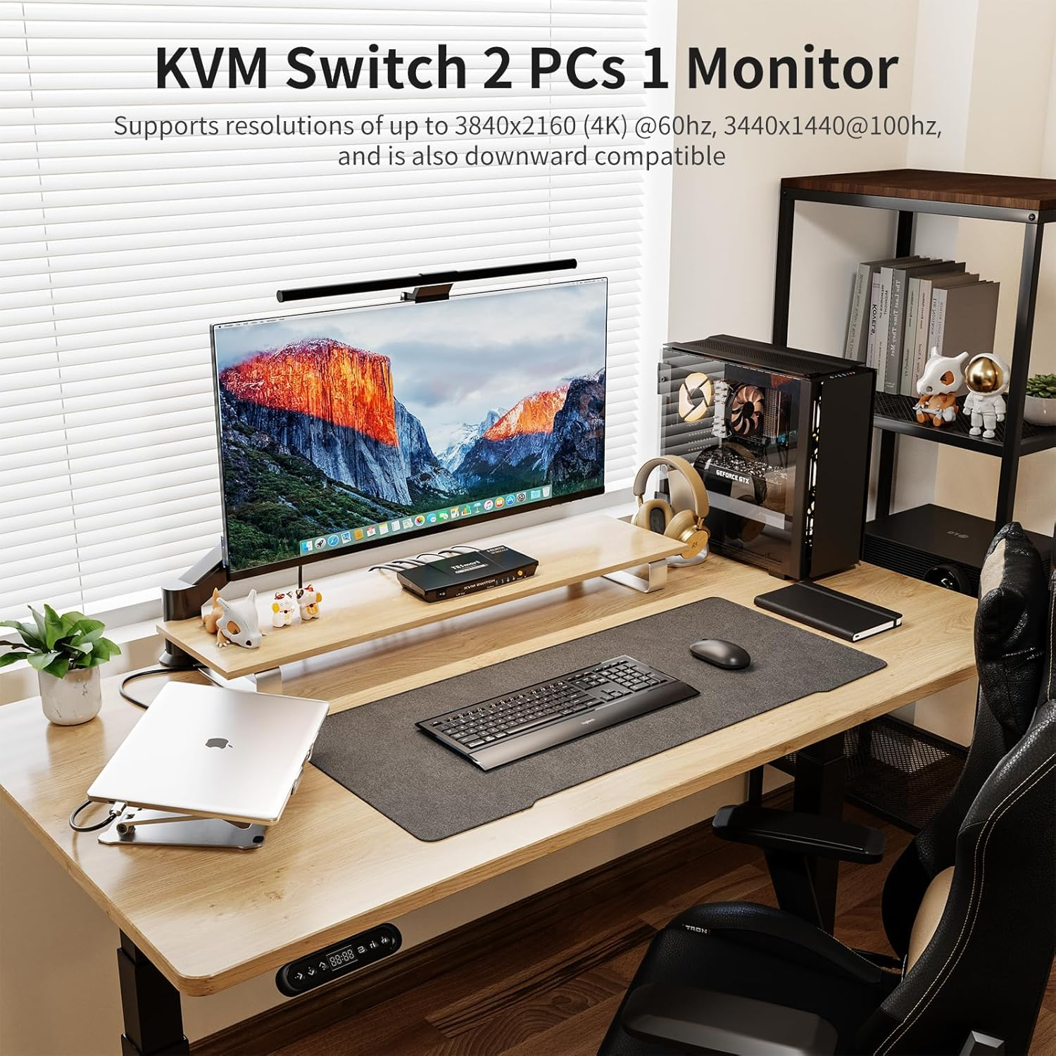 Tesmart KVM Switch 2 Computers 1 Monitor 4K@60Hz, Dual Monitor KVM Switch Support EDID Emulators | USB 2.0 | L/R Audio | 4 Switching Methods with 2 Input Cables for Home Office/Gaming image number 2