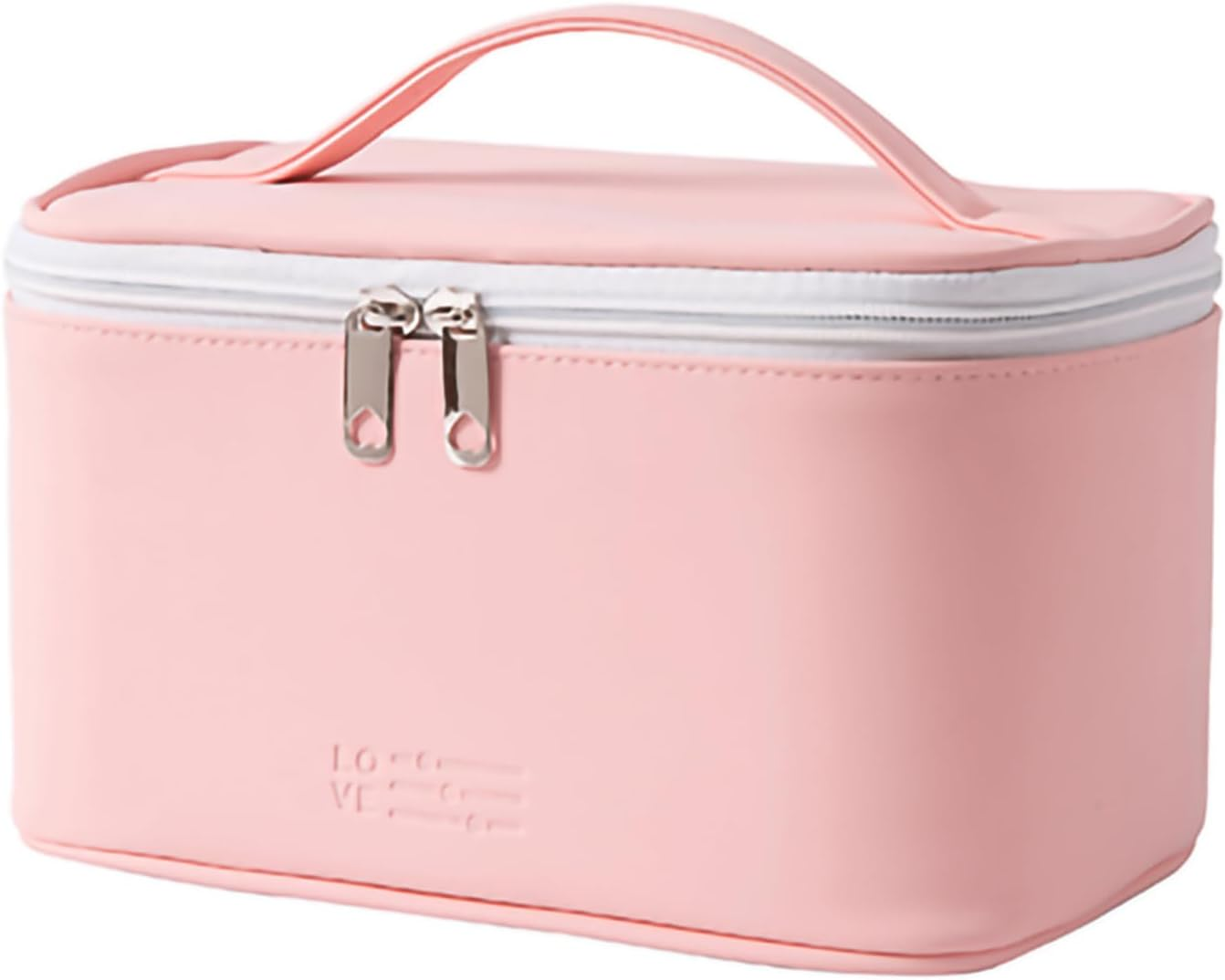 Light Blue PU Leather Travel Water-Resistant Makeup Bag for Women, Large Capacity Organizer with Handle, Cosmetic Bags for Travel Essentials