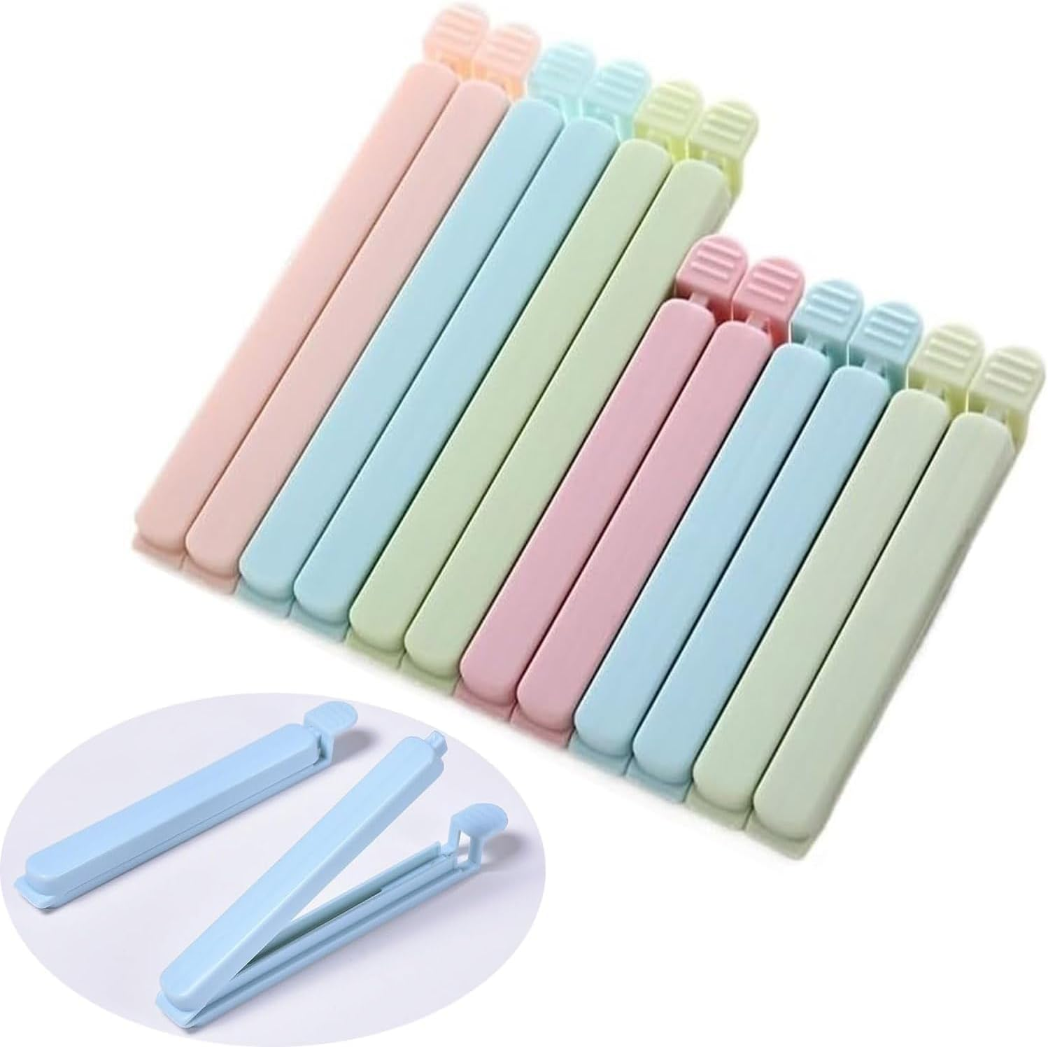 12 Pcs Bag Sealing Clips for Food Package, Resealable Chip Clips Food Bag Sealers for Food Storage Snack Bags - Washable, Freeze-Resistant, and Microwave Safe(15 Cm, 12Cm) image number 4
