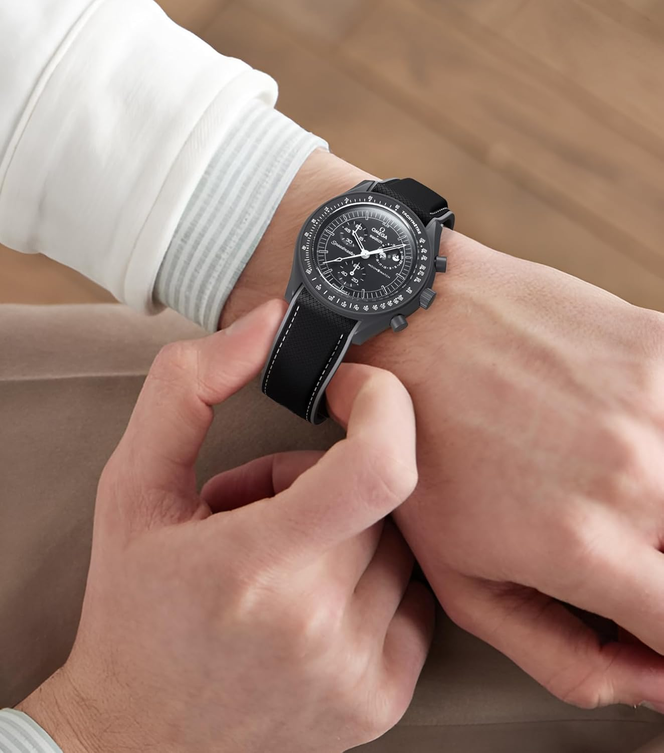 REBANDACE Strap for Omega X Swatch Moonswatch Watch 20Mm,Folding Buckle Strap Compatible Omega Swatch Moonswatch Speedmaster,Curved No Gap Replacement Strap Fo Swatch Omega Men Women