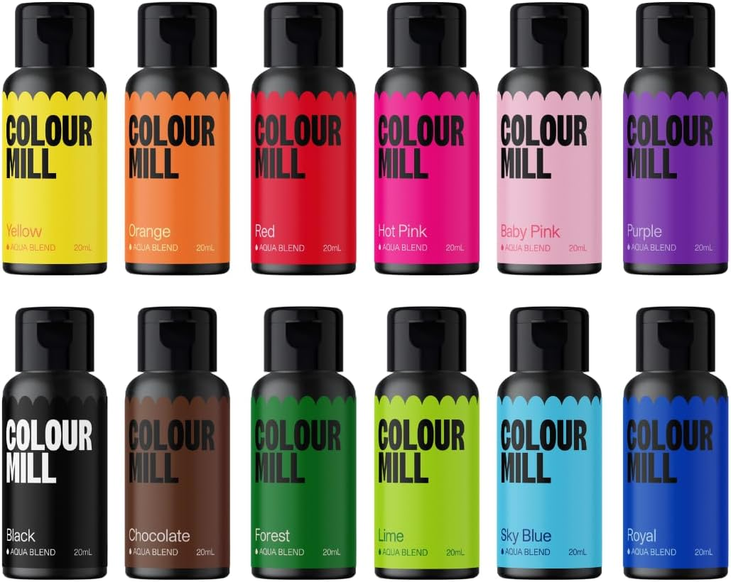 Colour Mill Kickstarter Pack Aqua Blend Water-Based Food Colouring, 12 Colours X 20Ml Each: Baby Pink, Black, Chocolate, Forest, Hot Pink, Lime, Orange, Purple, Red, Royal, Sky Blue, Yellow image number 3