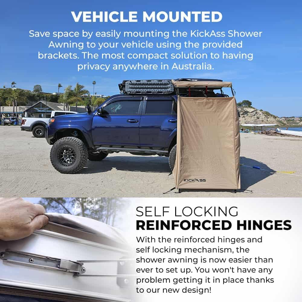 Kickass Premium Shower Tent Awning with Roll Out Roof - Durable Car Awning, Shower Room, Privacy Shelter, Bathroom, Outdoor Changing Room, Tall, Portable, Waterproof, Off-Grid, 4X4 Ute Caravan Ready