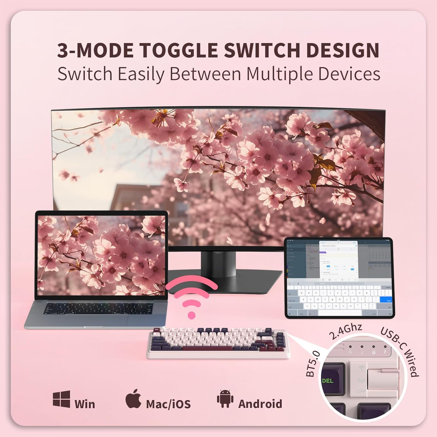 KZZI K75 Lite 75% Gasket Wireless Mechanical Keyboard, RGB Gaming Keyboard W/ 3-Mode Knob BT 5.0/2.4G/USB-C Wired, Hot Swappable, PBT Keycaps, 5-Layer Padding & Creamy Pre-Lubed Custom Linear Switches