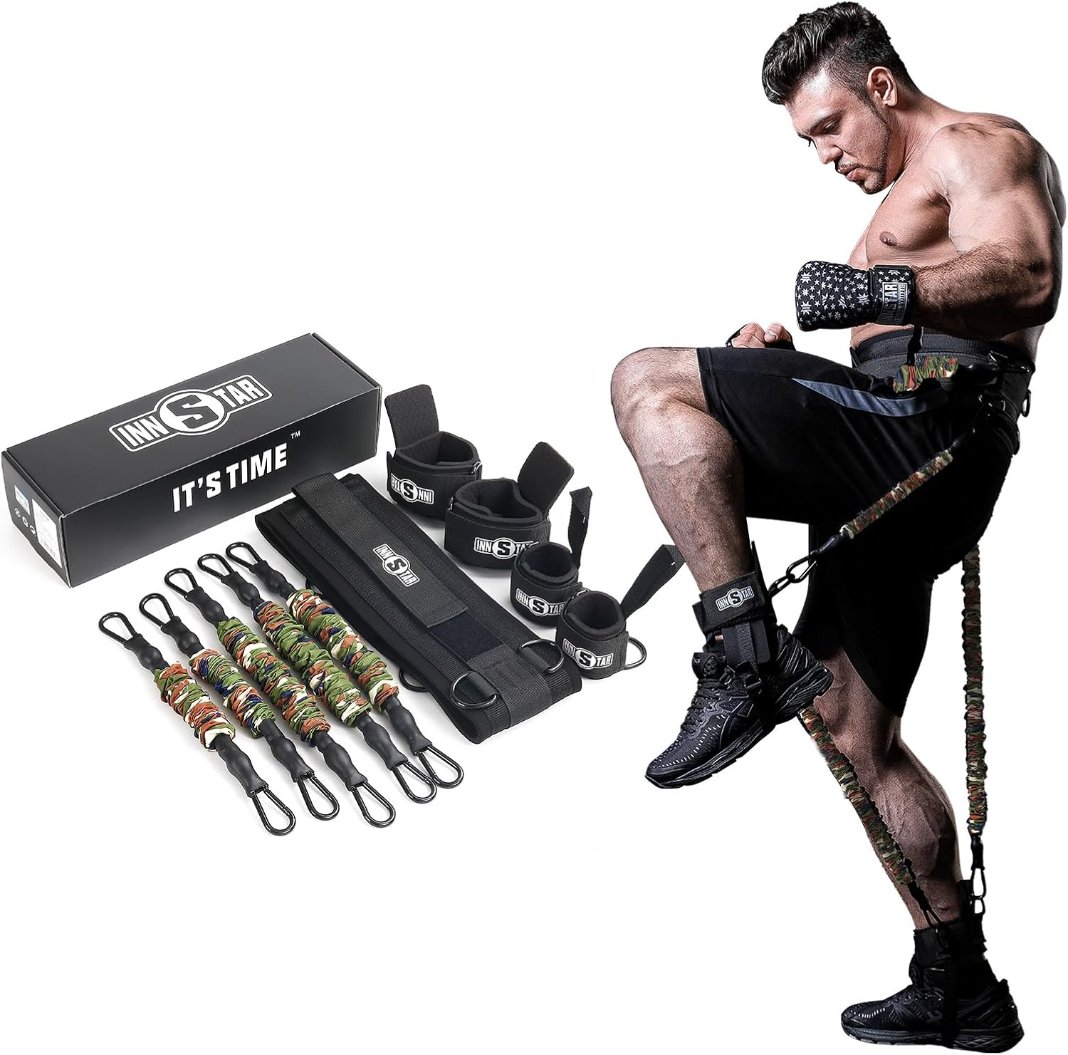 INNSTAR MMA Boxing Training Resistance Belt Band Set Power Punch Pro Strength Training Equipment for Muay Thai,Karate Combat,Fitness,Basketball,Volleyball,Football Men&Women