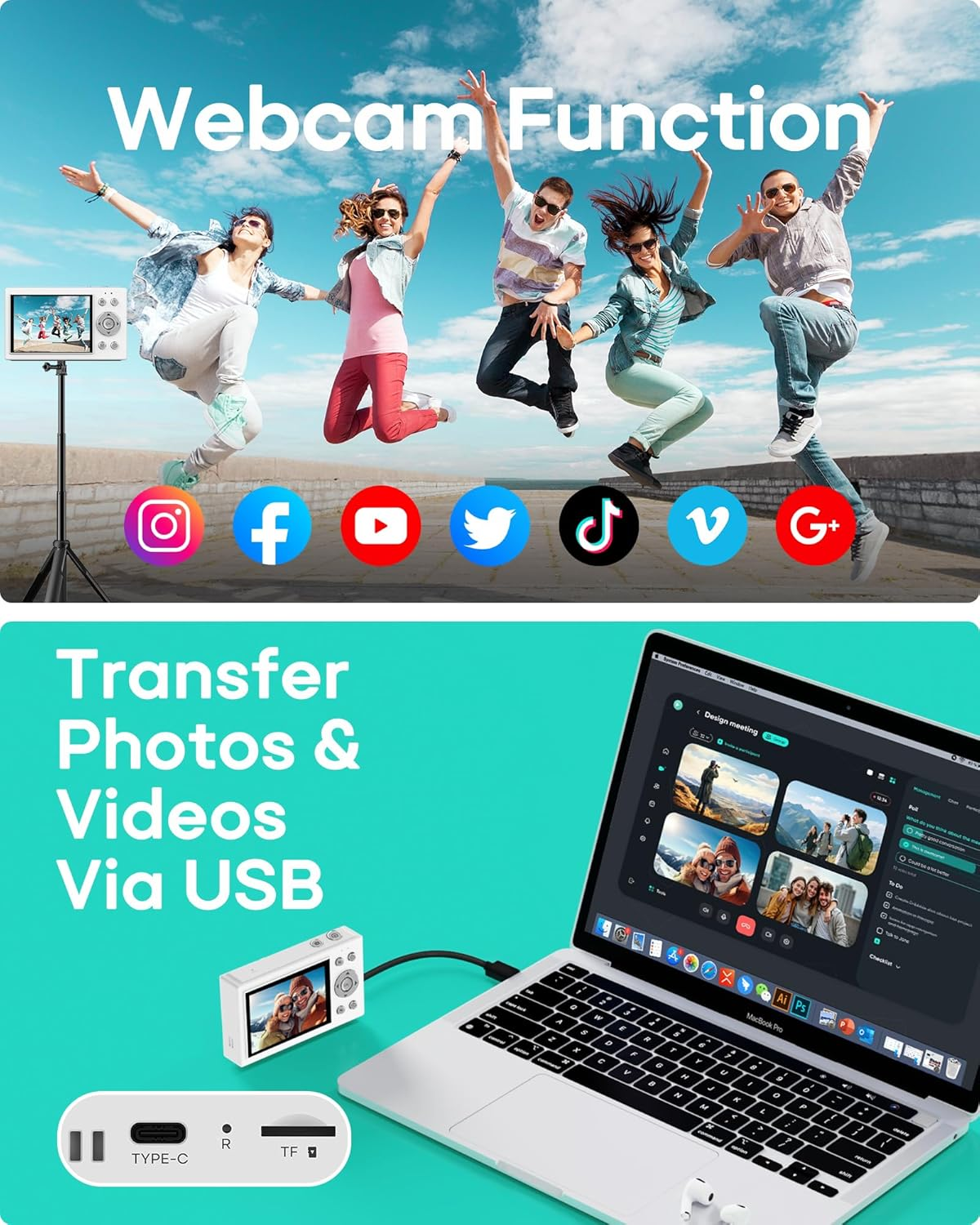 Digital Camera 4K with 64MP & 16X Optical Zoom - Autofocus Vlogging Camera with Anti-Shake, 64GB SD Card Included | Compact Travel Camera for Youtube Beginners, Teens & Adults (White) image number 4