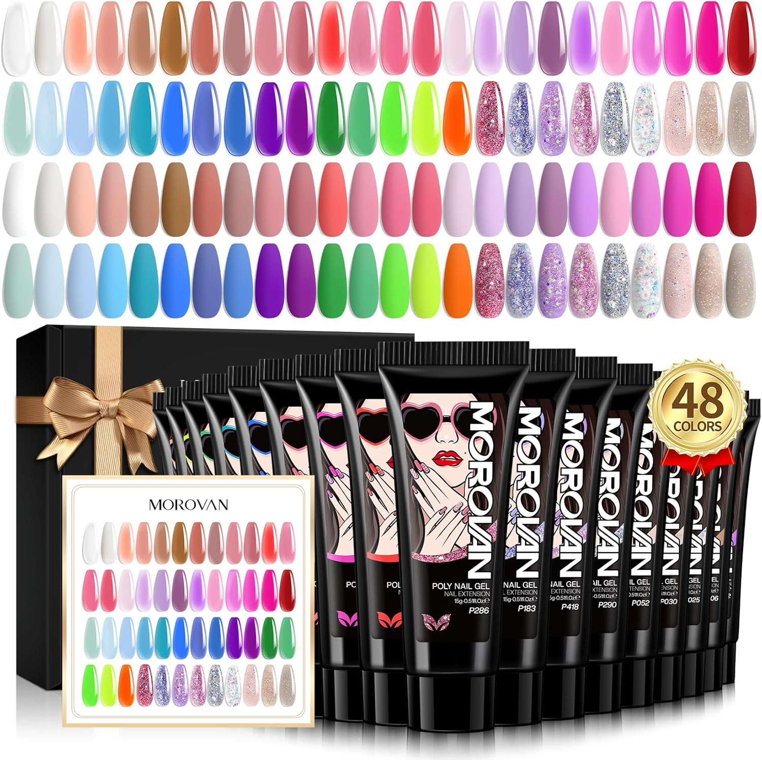 Morovan Poly Gel Nail Colors: 48 Color Poly Eextension Gel Nail Kit with Pure and Glitter Poly Nail Gel for All Season Poly Gel Nail Trendy Nail Art Design image number 3