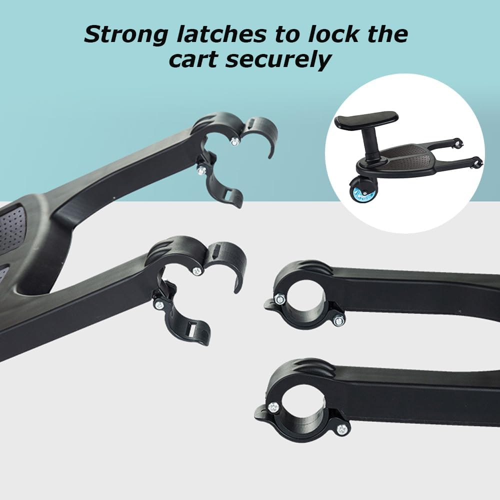 2-In-1 Stroller Board, Buggy Board with Seat, Stroller Attachment for Toddler to Ride, Sit and Stand, Wheeled Board Stroller Pedal, Fits Most Strollers, Holds up to 25Kg