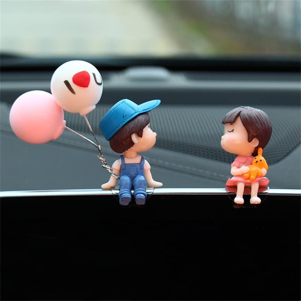 Car Decoration Cute Cartoon Couples,Action Figure Figurines Balloon Ornament,Lovely Couple Car Interior Accessories,Auto Interior Dashboard Accessories for Girls Boys Gifts (A with Balloon)