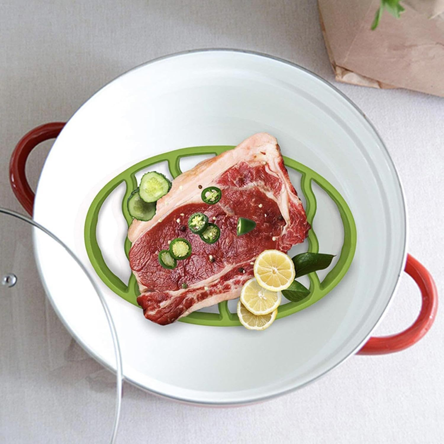 WADY Silicone Roasting Rack, Non Stick Easy-Clean Cooling Rack, Heat-Resistant Cooling Roasting Rack Air Fryer Rack, Silicone Pressure Cooker Roasting Rack Accessories for Meat Vegetables (Green) image number 3