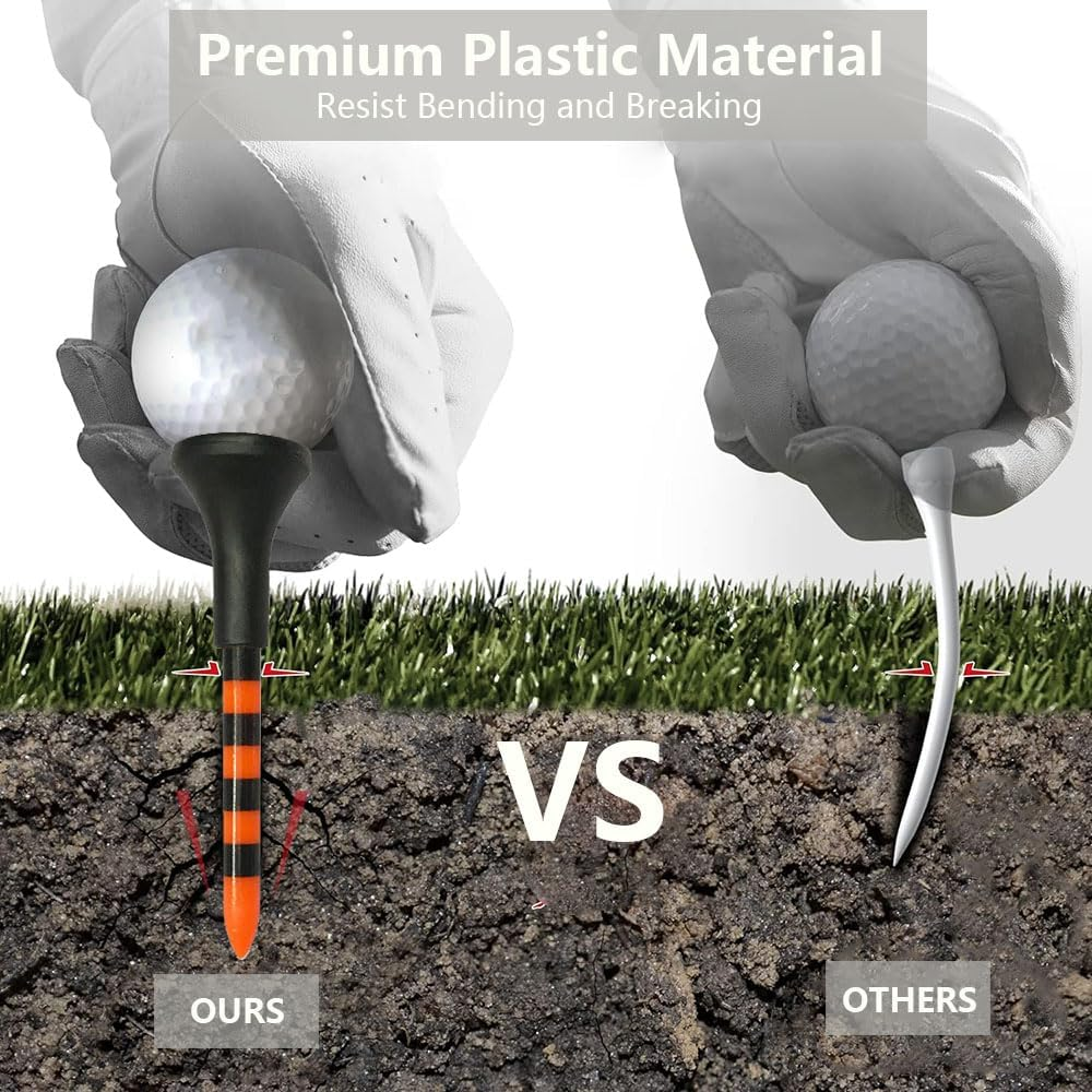 Vekol Golf Tees Professional Plastic Golf Tees 3-1/4" Golfing Tees Rubber Cushion Top Mixed Colors, Long Golf Tees Bulk, Reduce Side Spin and Friction, Pack of 40PCS image number 4