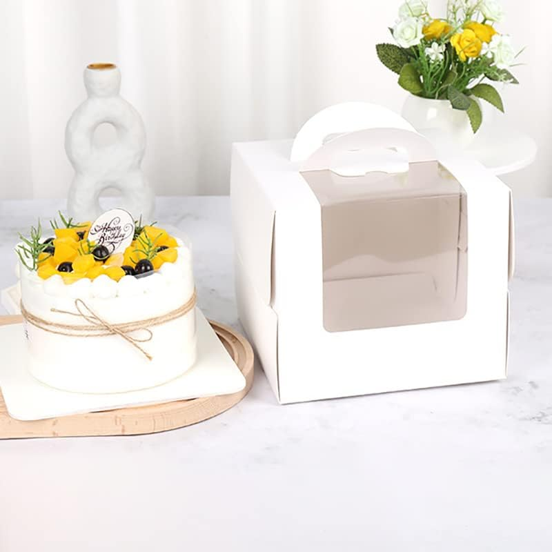 10 Pcs Portable Cake Boxes White Paper Display Window Packing Case Party with Handle, Durable Paper Packing Cases image number 2