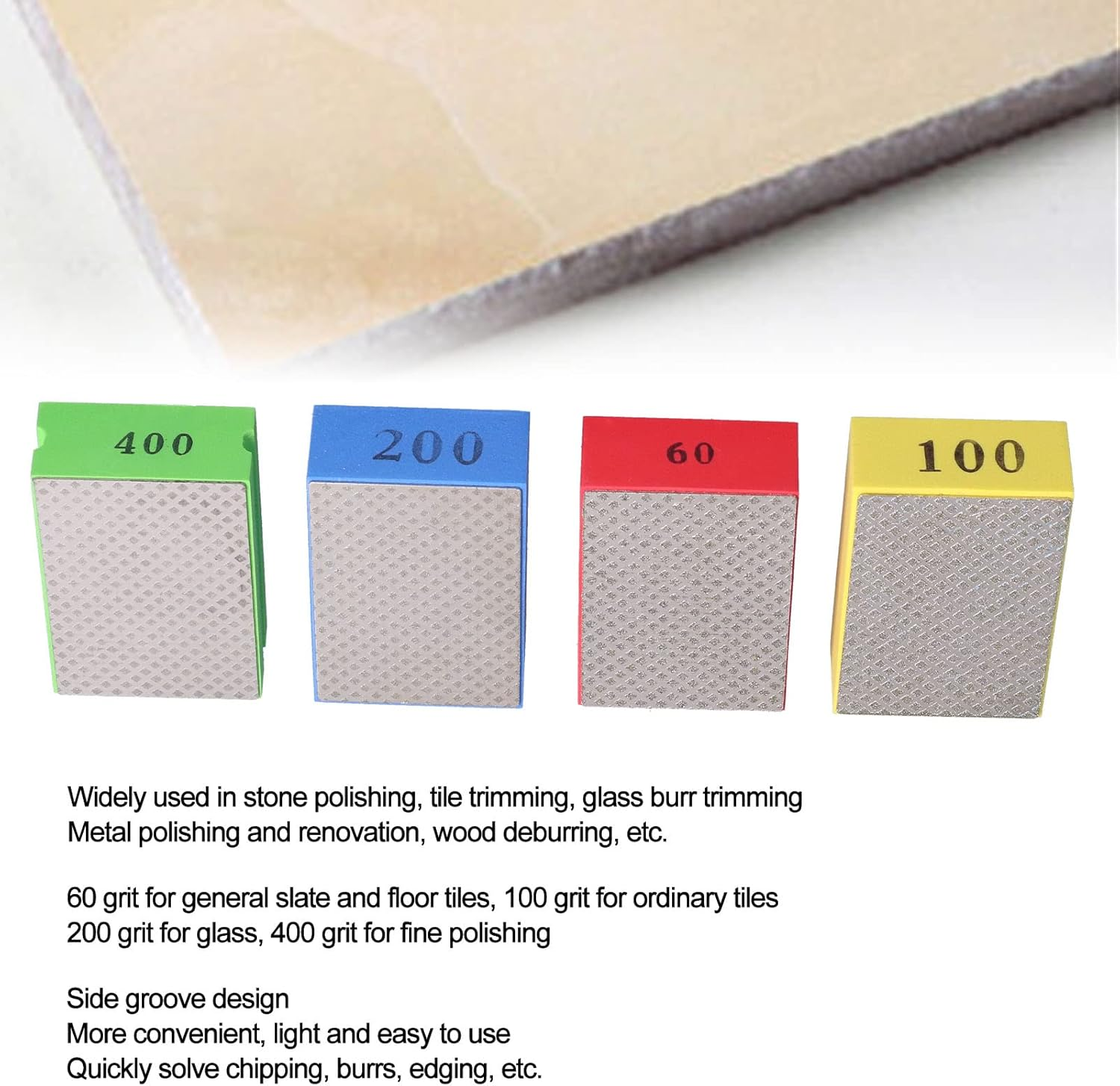 4Pcs Diamond Hand Polishing Pads for Sanding Ceramics Glass Tile Concrete Stone Marble Granite, 60# 100# 200# 400# image number 5