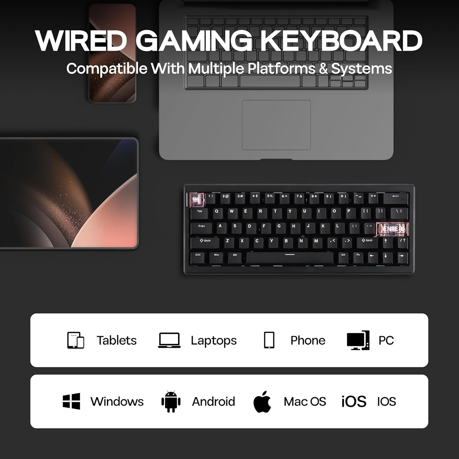 Mechlands CIDOO C60 HE Wired Rapid Fast Gaming Keyboard with Silent Magnetic Switch, Hall Effect Keyboard with 8K Polling Rate, 0.125Ms Latency, 63-Key Compact Layout, Hot-Swappable (Black)