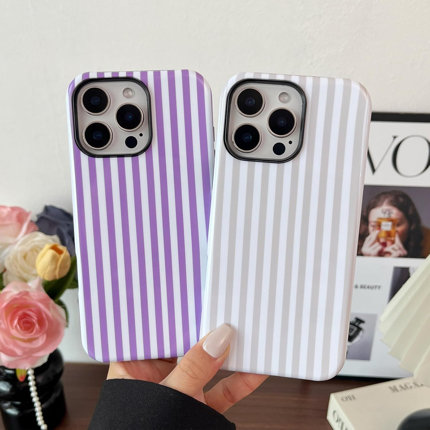 Compatible with Iphone 15 Pro Case, Cute Fashion Aesthetic Striped Pattern Cover for Women, Shockproof Soft TPU and Hard PC Protective Phone Case for Iphone 15 Pro 6.1"- Pink image number 5