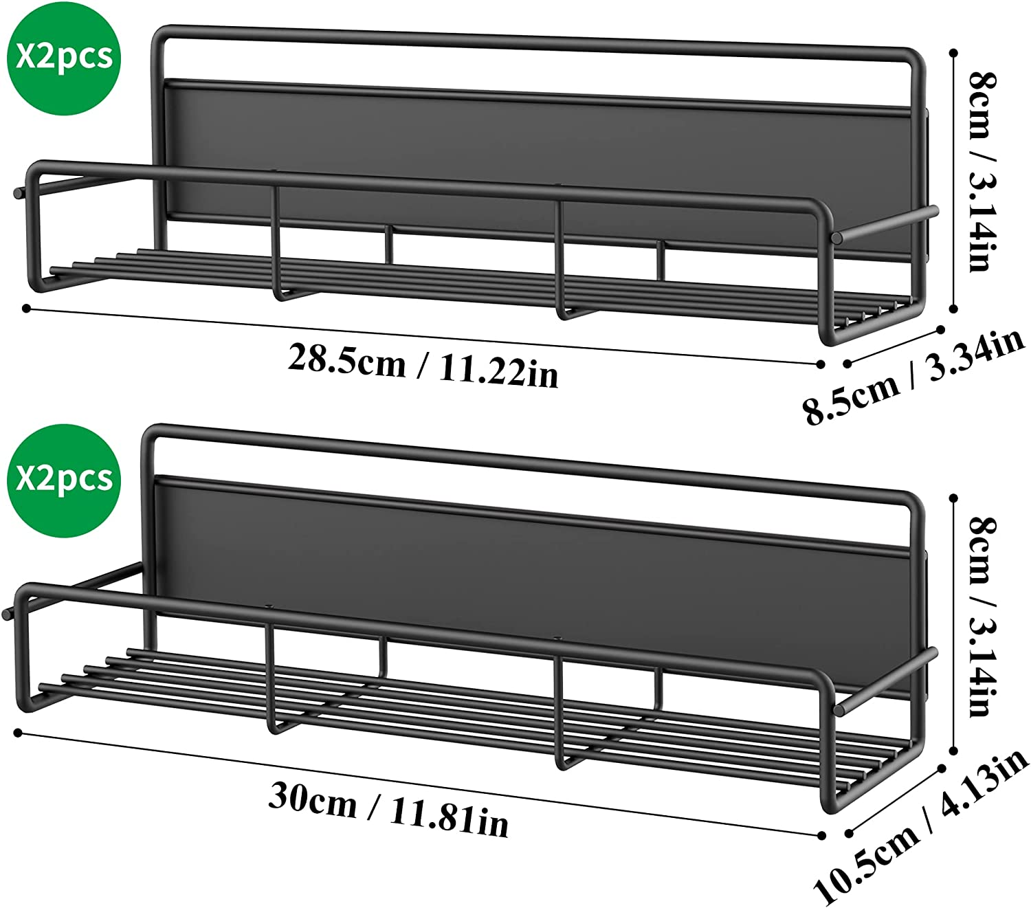 4 Pack Magnetic Spice Rack Organizer for Refrigerator and Microwave Oven, Metal Fridge Shelf for Kitchen, Black image number 3