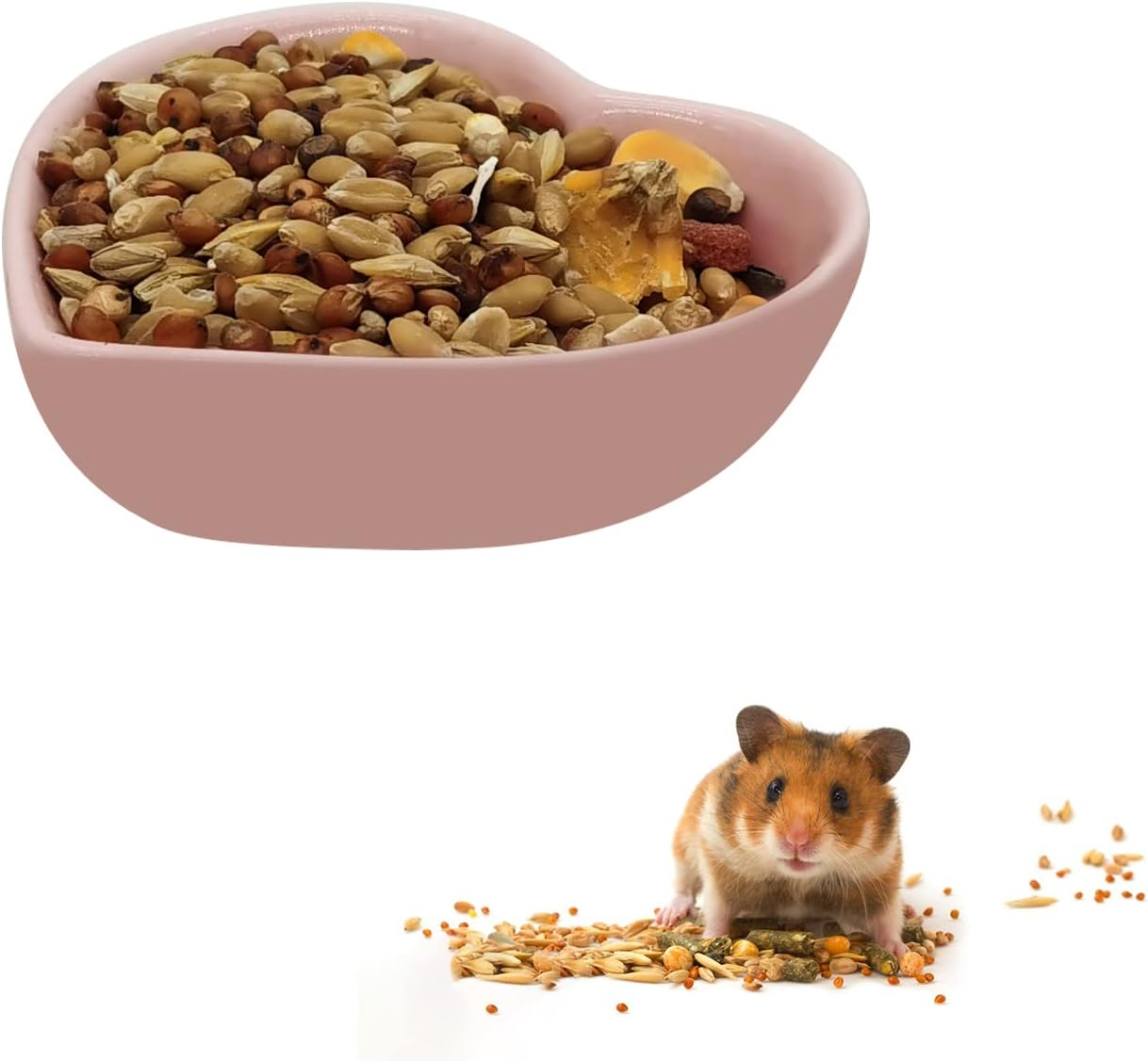 Luckyopt Hamster Bowl, Ceramic Heart-Shaped Pet Bowl Hamster Food Bowl, Washable Small Animal Bowl Hamster Water Bowl for Hamster, Guinea Pig, Gerbil, Hedgehog, Chinchilla, Parrot (Yellow)