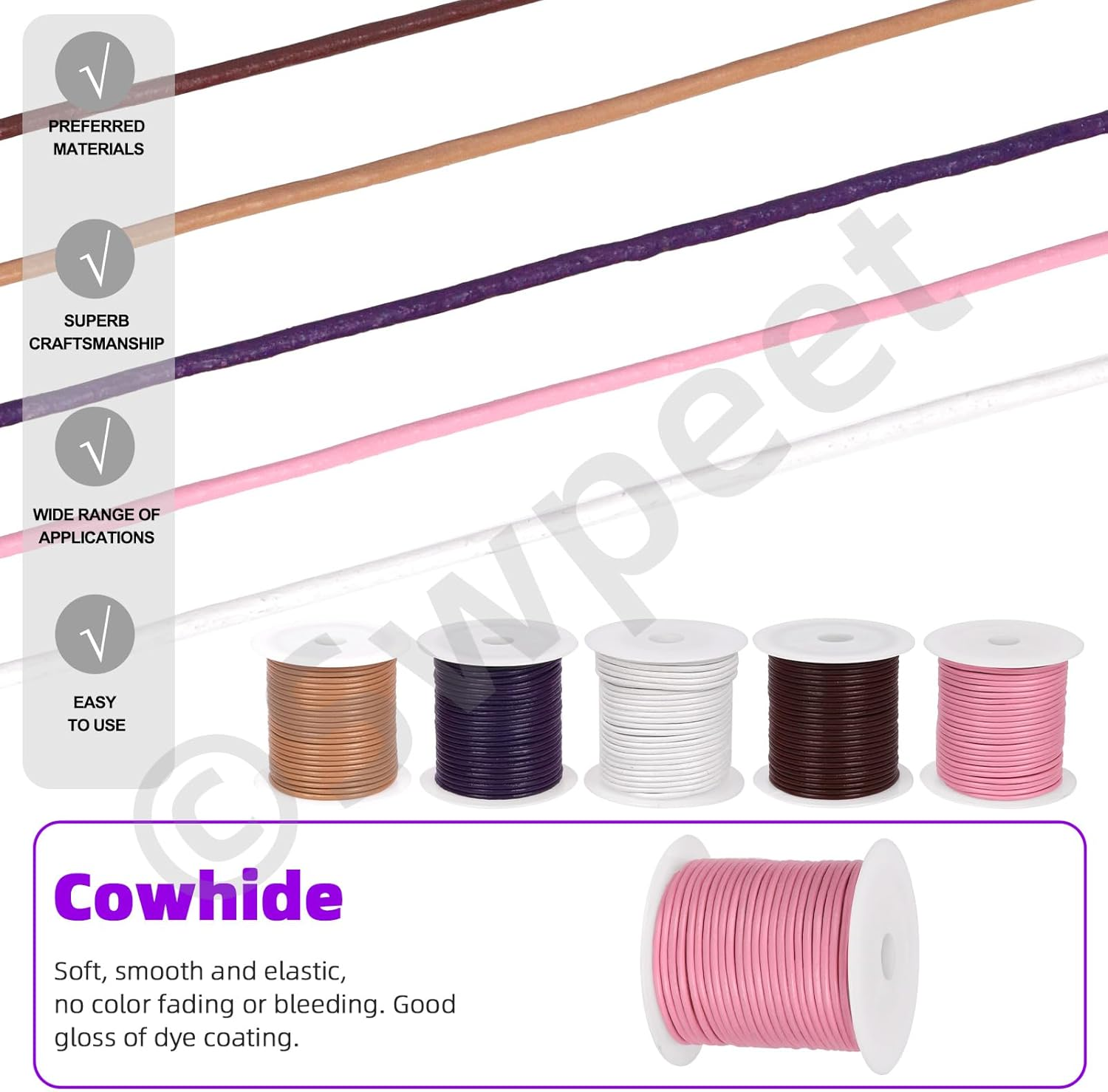 Swpeet 1 Roll 2Mm X 11Yard Leather Rope, Crafts round Cowhide, Jewelry Leather Cord, Natural Rawhide Rope for Jewelry Making, Shoelaces, Braided Bracelets, Versatile Applications (Pink) - Khaki image number 4
