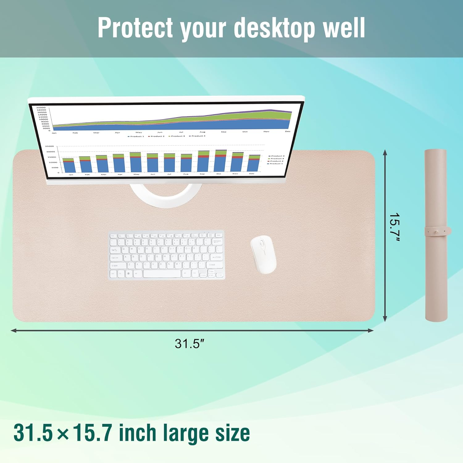 PU Leather Deskpad,Dual Side Desk Pad,Office Desk Mat,Dual Color Desk Pad,Leather Desk Writing Mat Mouse Pad for Office & Home,31.5Inchx15.7Inch,Eagzffi (Gray&Silver) - Brownsilver image number 5