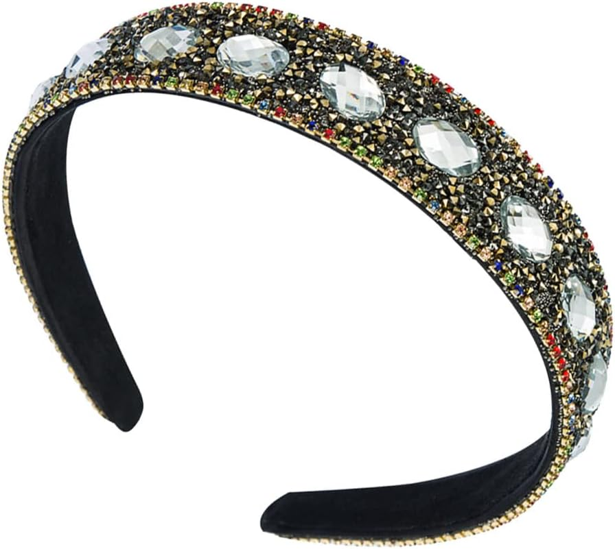 Vintage Crystal Rhinestone Headbands Sparkle Silver Diamond Headband Velvet Padded Wide Hairbands Party Wedding Headpiece Hair Accessories for Women (1Crystalwhite)