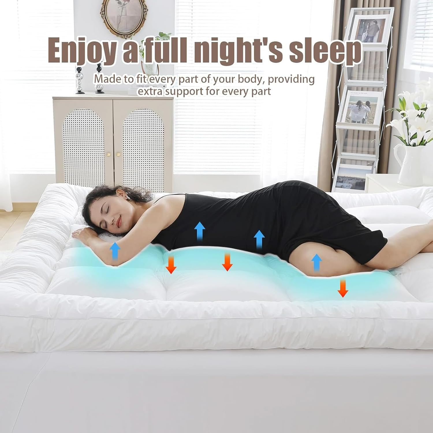 Luxury Bamboo Mattress Topper Single Size(90X200Cm), Cooling & Softness, 1500GSM Microfibre Filling,10Cm Thick with Elastic, Fitted Washable Hypoallergenic Mattress Protector image number 3