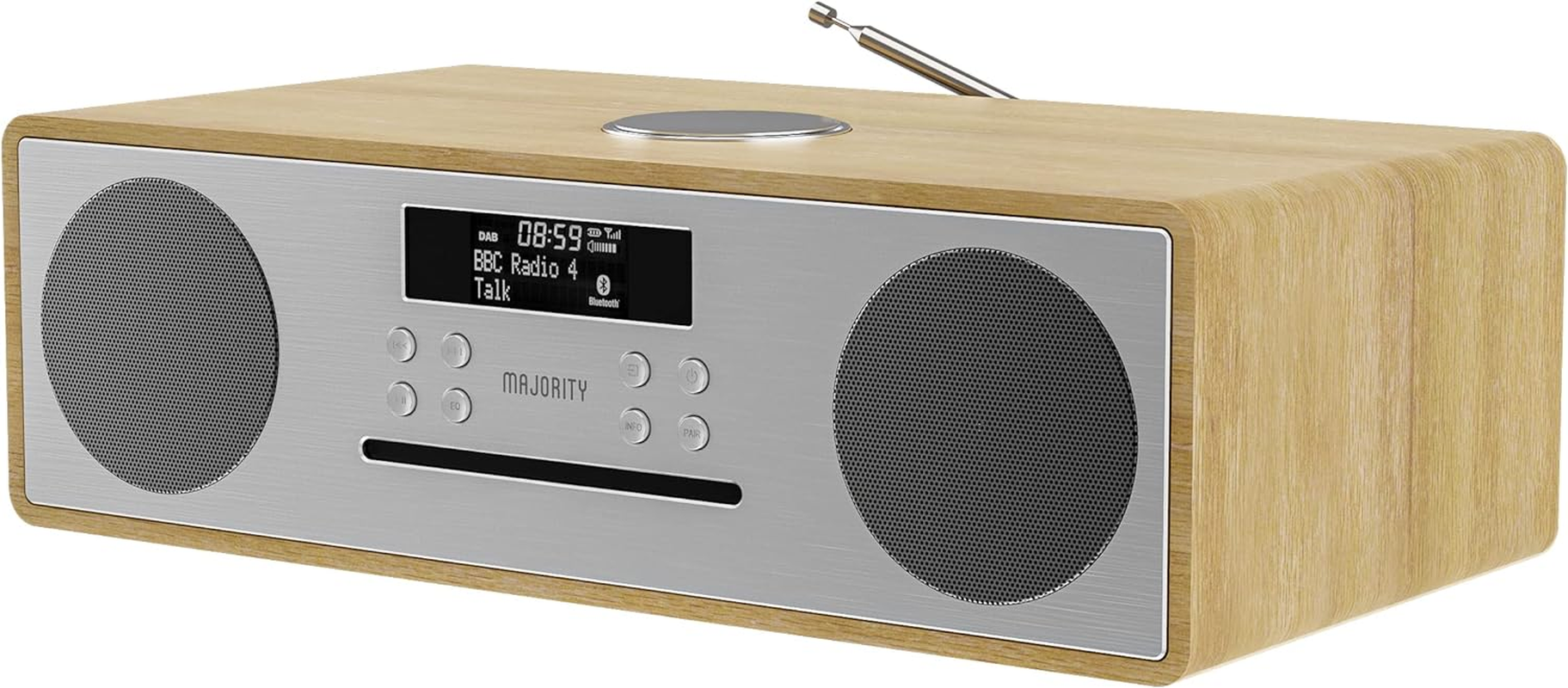 Majority Oakington Bluetooth DAB Radio and CD Player and Music System, Walnut, Oak image number 1