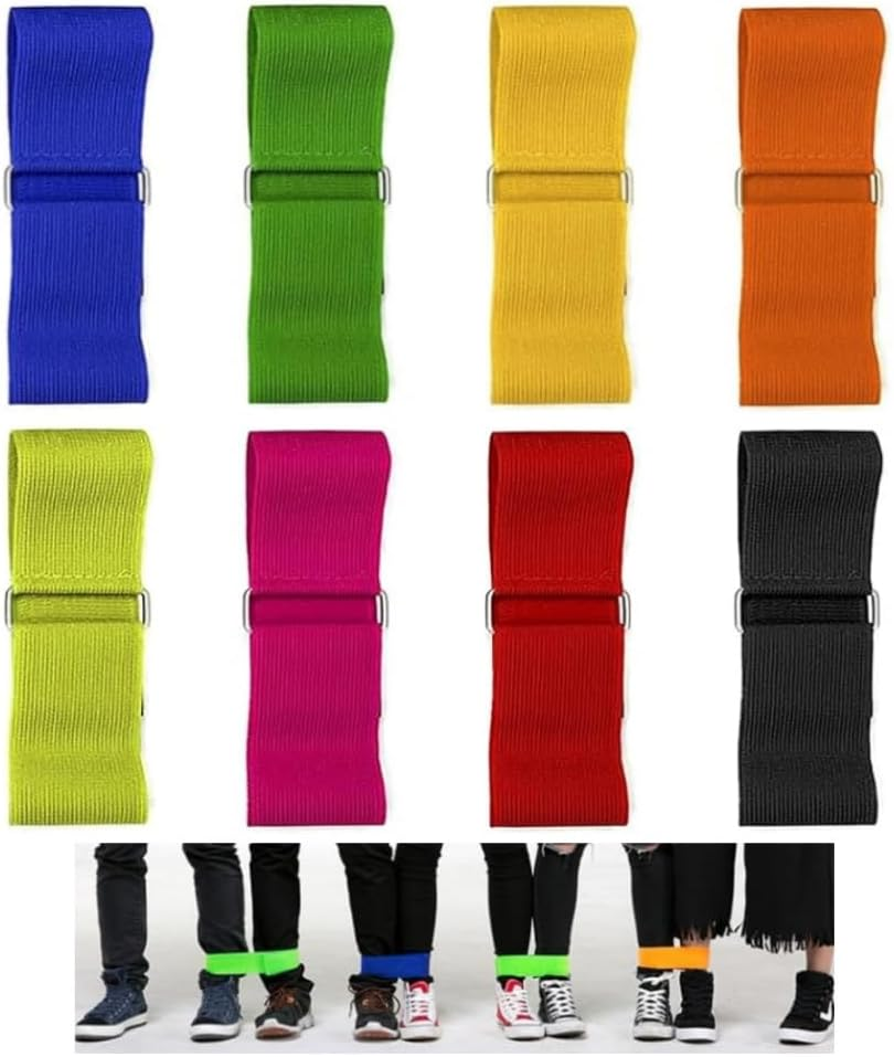 3 Legged Race Bands, 8 PCS Three Legged Race Durable Firm Elastic Tie Rope Colorful 3 Leg Race Band for Kids Adult Outdoor Fun（8 Colors）
