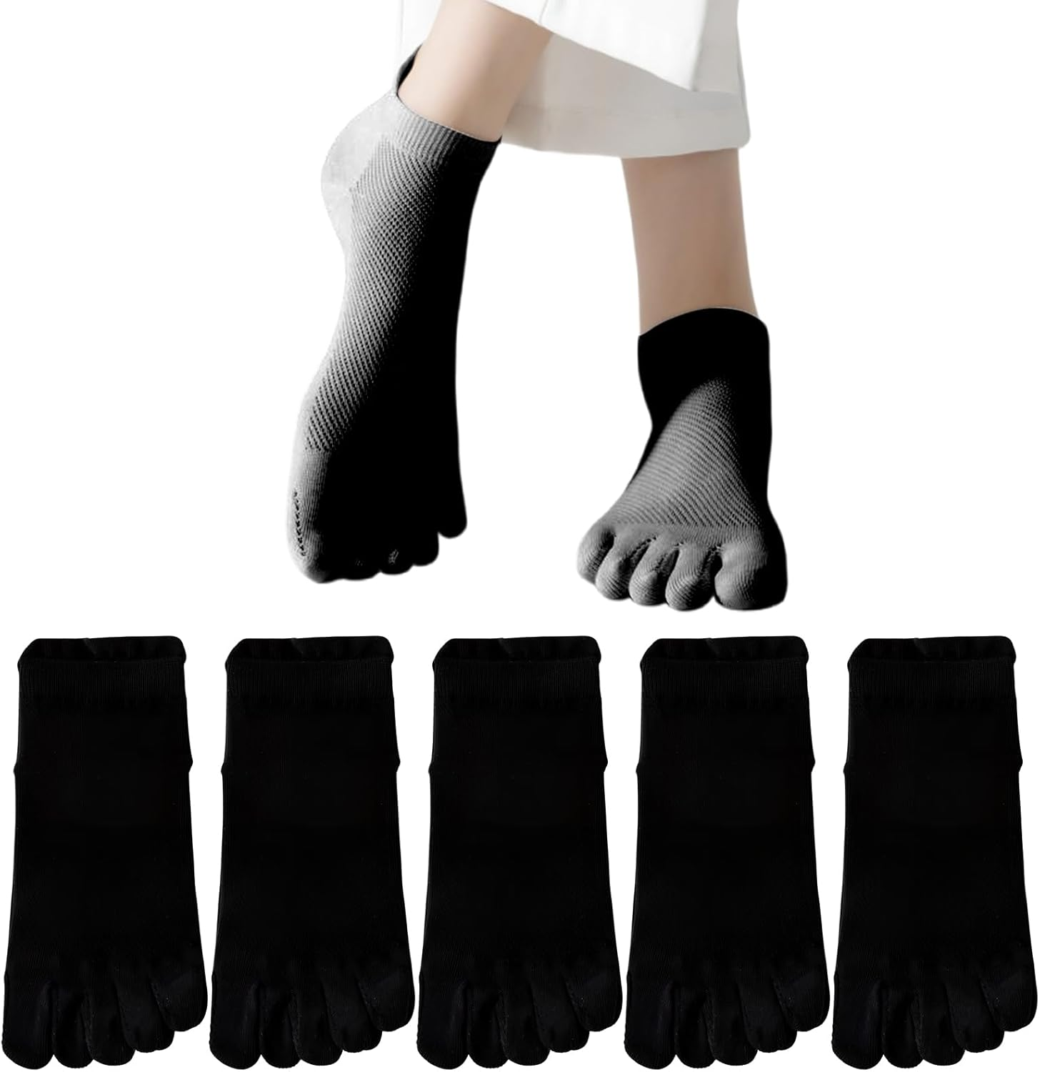 Daelesr 5 Pairs Toe Socks for Women, No Show Sports Socks 4-12, Non Slip Ankle Socks, Breathable Running Socks, Low Cut Liner Socks All Season