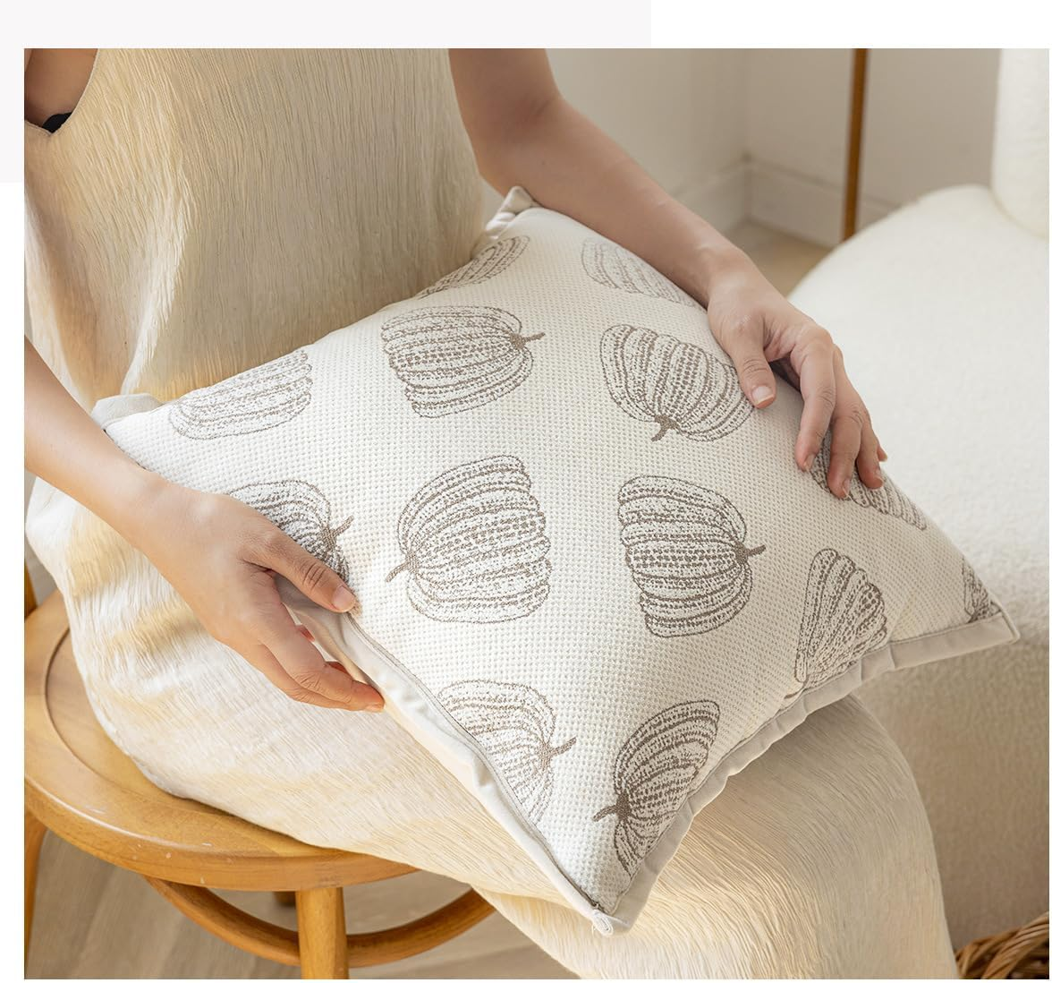 Virellisee 18"X18" Set of 2 Decorative Throw Pillow Covers, Modern Neutral Chenille Cushion Covers for Sofa, Beds and Home Decor (Beige)