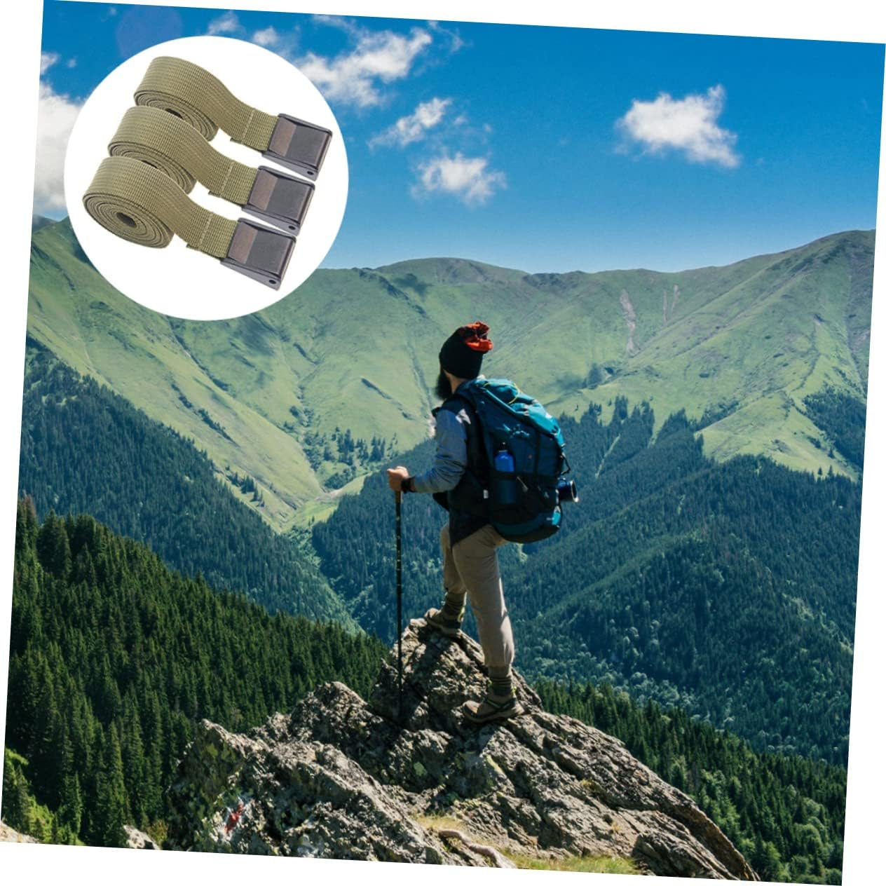 DINHEAROM 3Pcs Camping Lashing Straps Ratchet Buckle Cargo Straps Luggage Tie down Belt Fastening image number 4