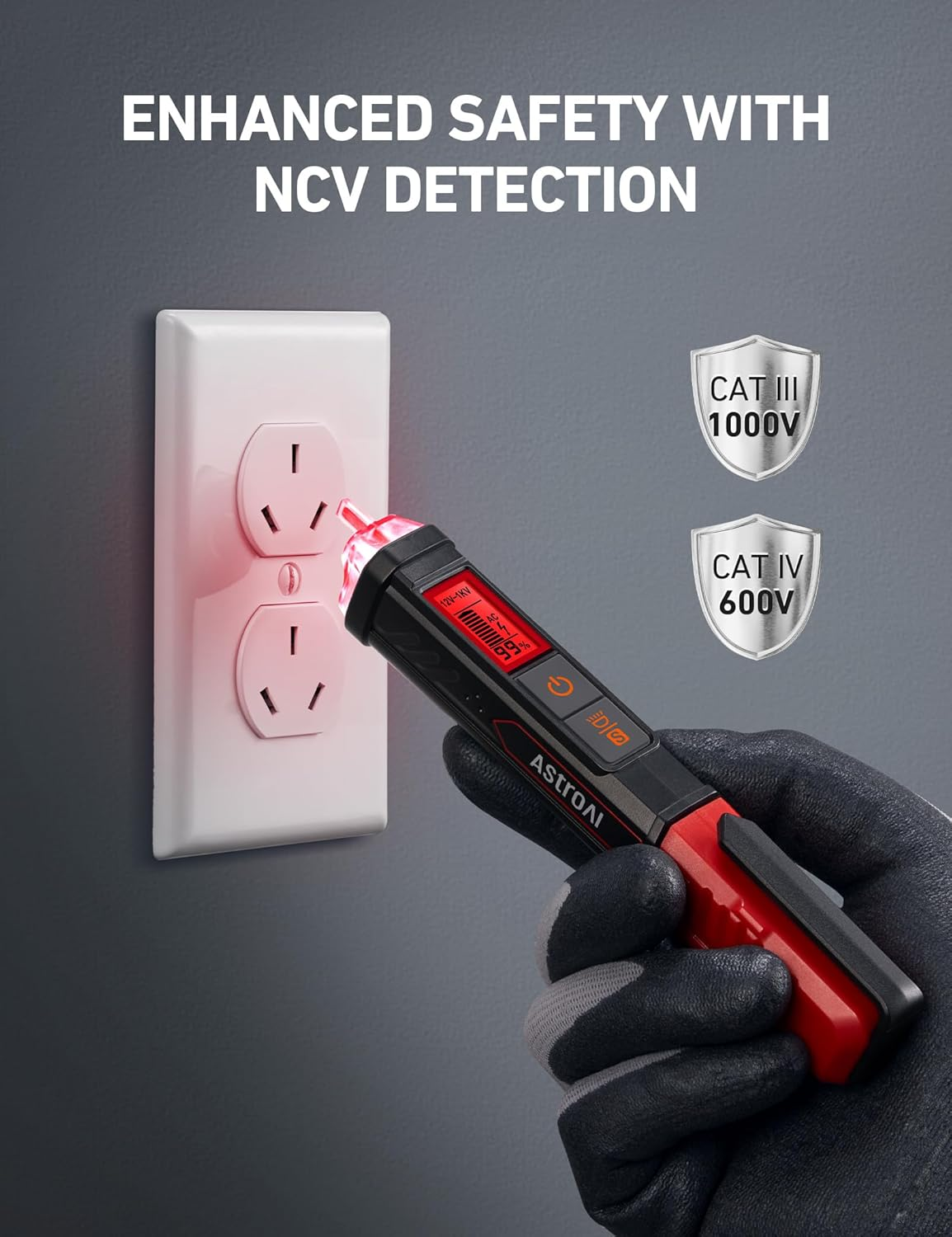 Astroai Non-Contact Voltage Tester 12V with Torch, Voltage Tester Pen with LCD Percentage Display, Wire Breakpoint Finder, Buzzer Alarm, Live Wire Tester with Screwdriver image number 1