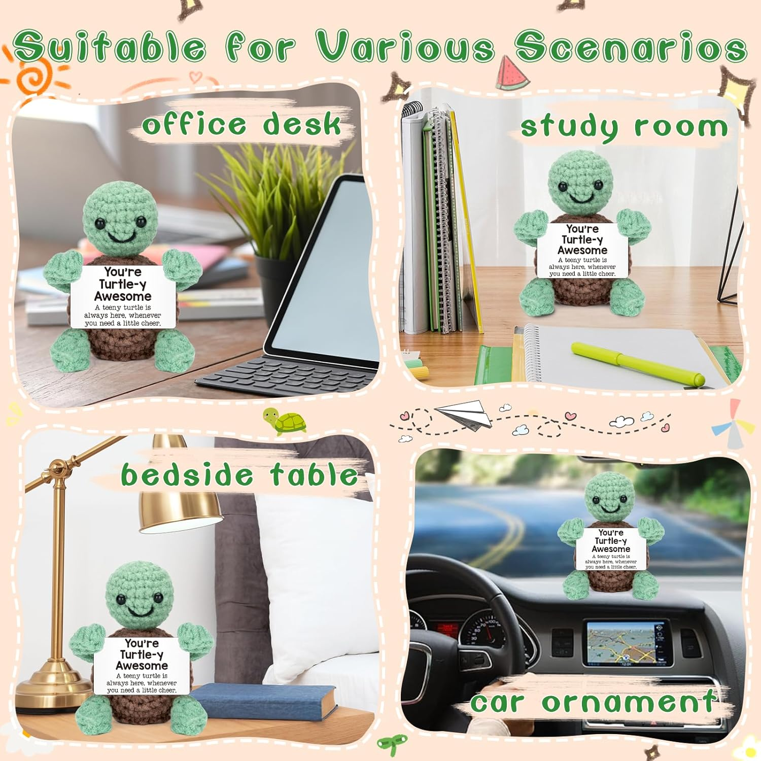 Handmade Mini Crochet Turtle Plush - Australian Wool Stress Relief Companion with Inspirational Card | Birthday, Mother'S Day, Cute Desk Decor for Kids, Adults(6X9Cm) (You Are Turtle-Y Awesome)