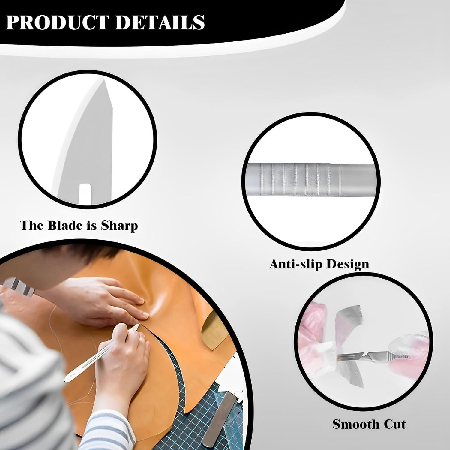 52 Pcs Scalpel Blades Kit, Carbon Steel Utility Scalpel Blade, 5 Styles Replacement Blades and 2 Pcs Knife Handle, DIY Cutting Hand Tools, Angled Cutter Knife for Anatomy Practicing, Sculpting​ image number 5