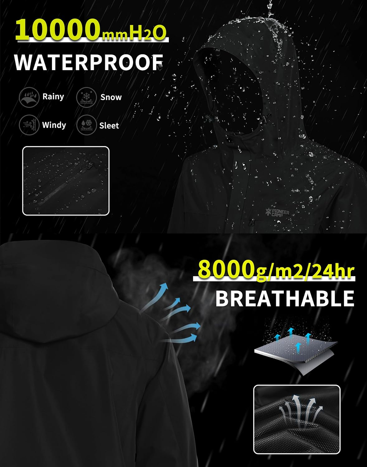 Pioneer Camp Mens Full Zip Polar Fleece Jacket Lightweight Antistatic Fall Winter Coat Windproof Outwear with Zipper Pocket, Black, Large image number 5