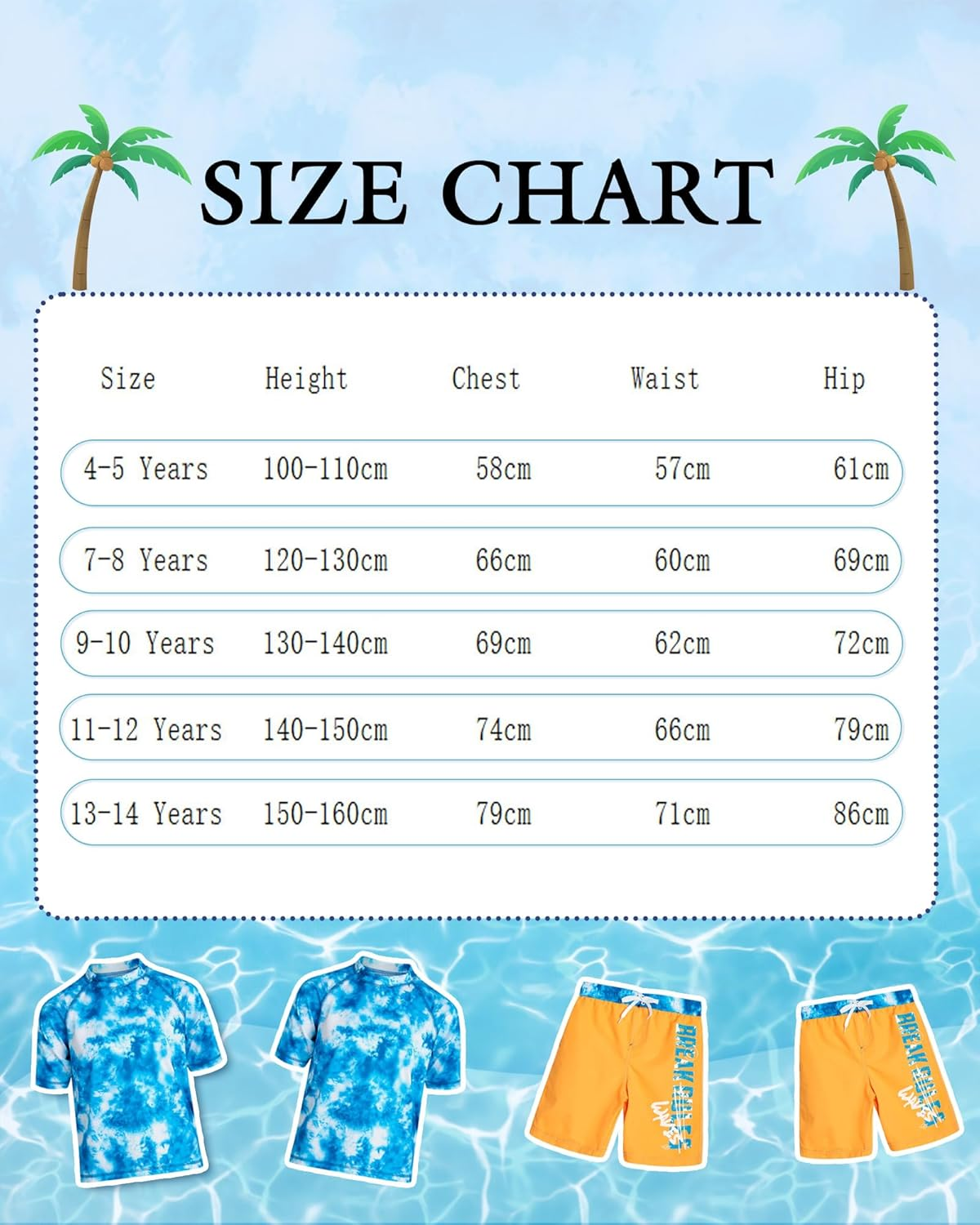 OXUBOAO Boys' Two-Piece Swimsuit Kids Rash Guard Set Blue Short Sleeve Swim Shirt with Orange Shorts Surfing Set image number 3