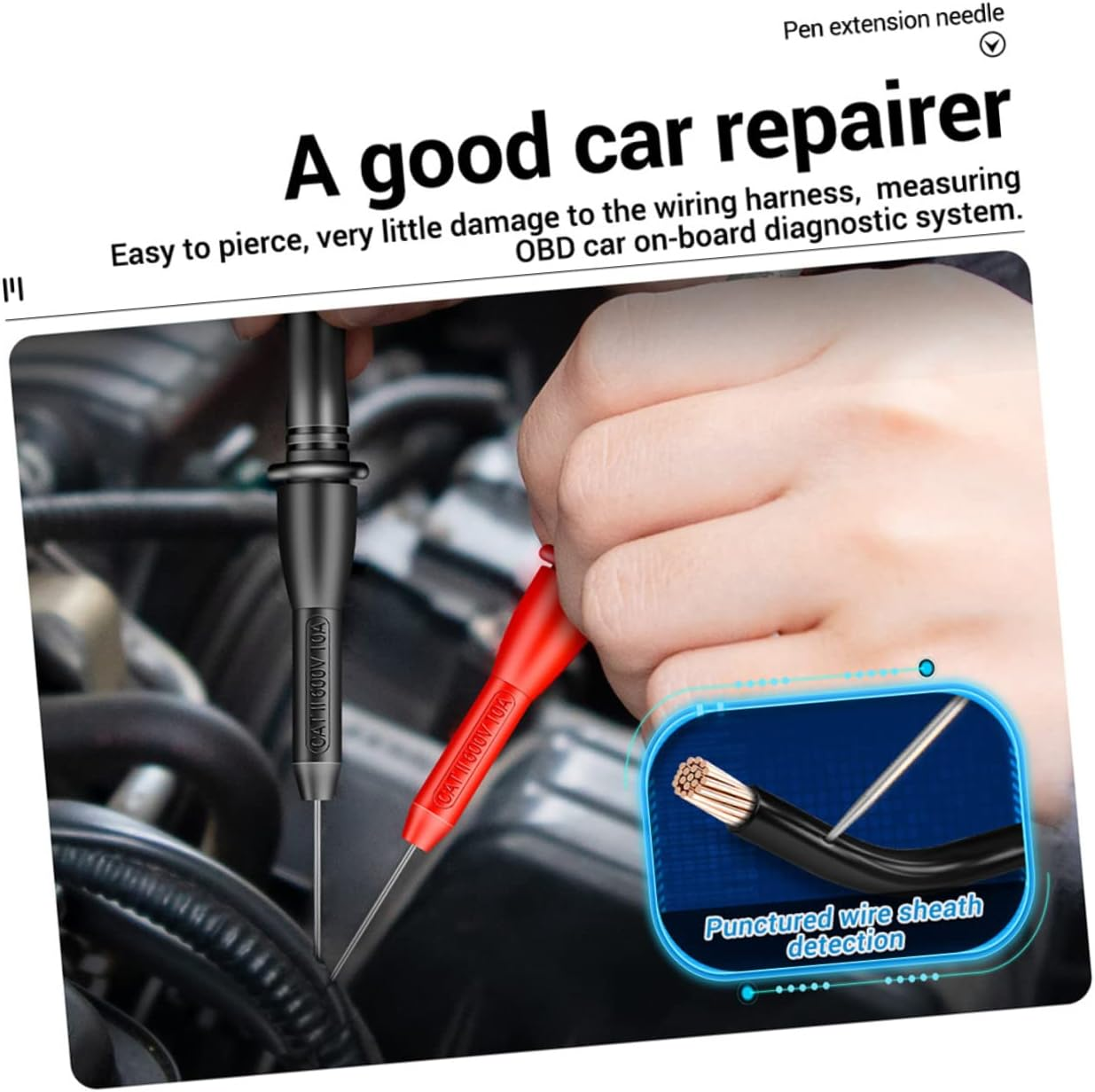 OATIPHO Multimeter Detection Probe 2Mm Back Probe with Stainless Steel Needle 600V/10A Cat Ii Insulation Tools for Automotive Testing and Electrical Measurement image number 6