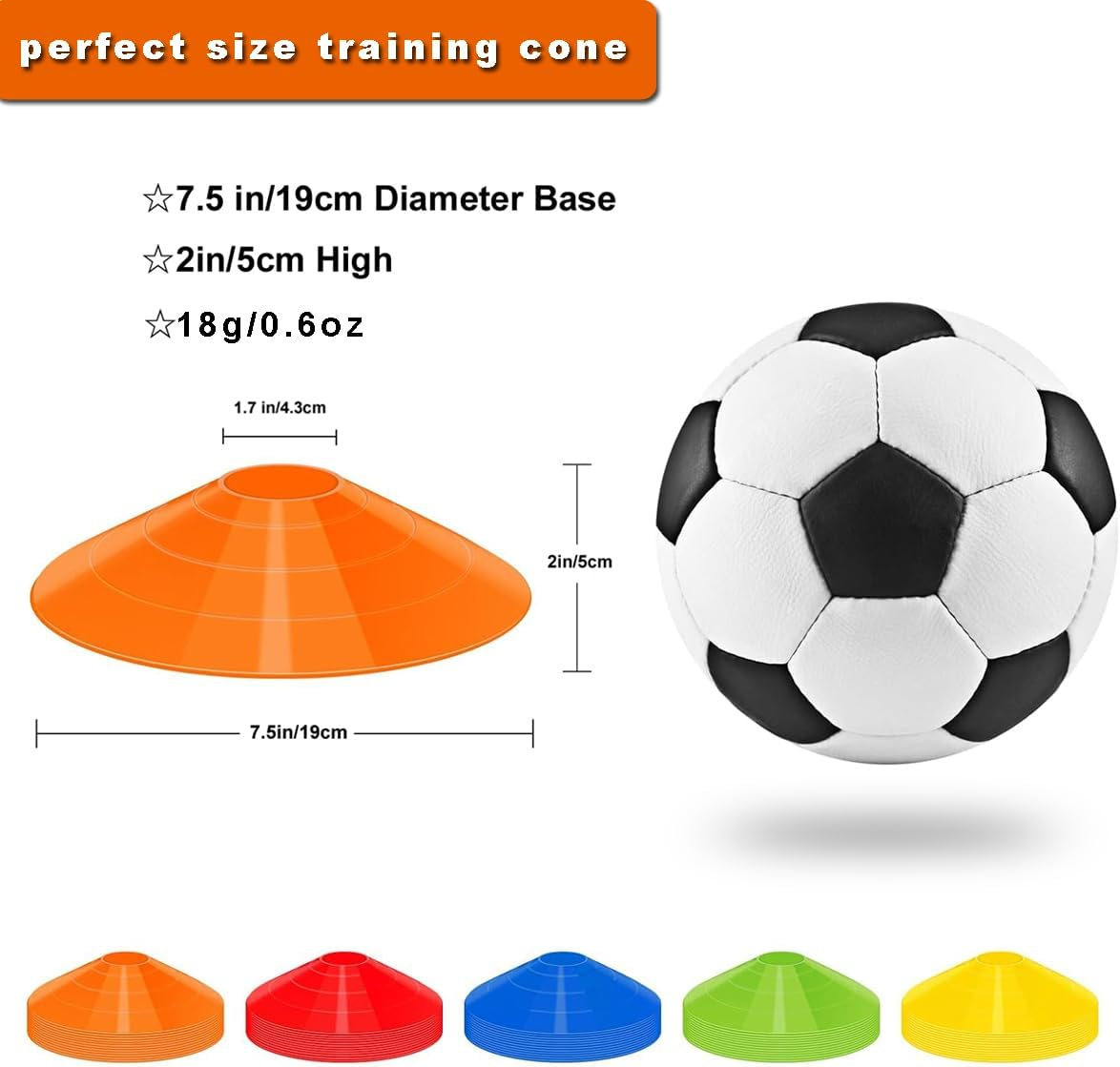 Augctoer 50 Pack 7.5Inch Agile Football Cones with Portable Bags and Strap,Suitable for Football Training,Cones for Sports Training,Basketball Cones, 5 Color image number 4